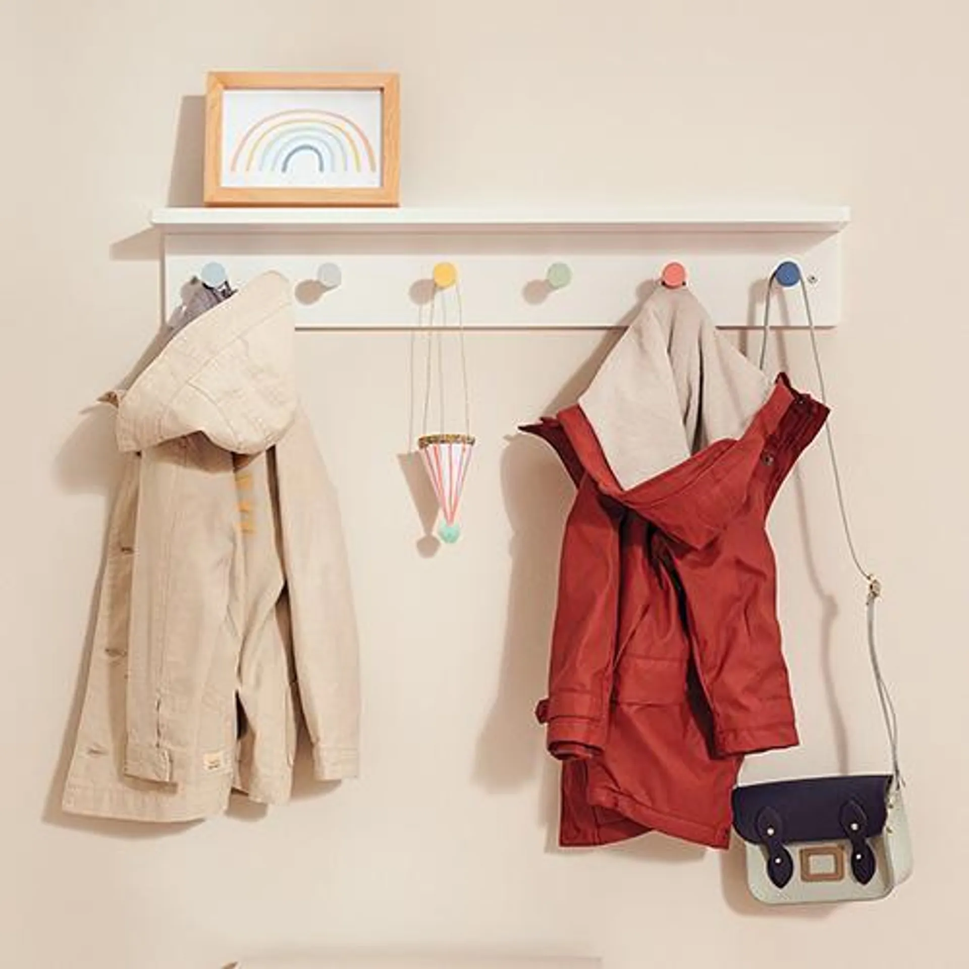 Wooden Peg Rail & Shelf, Colour Pop