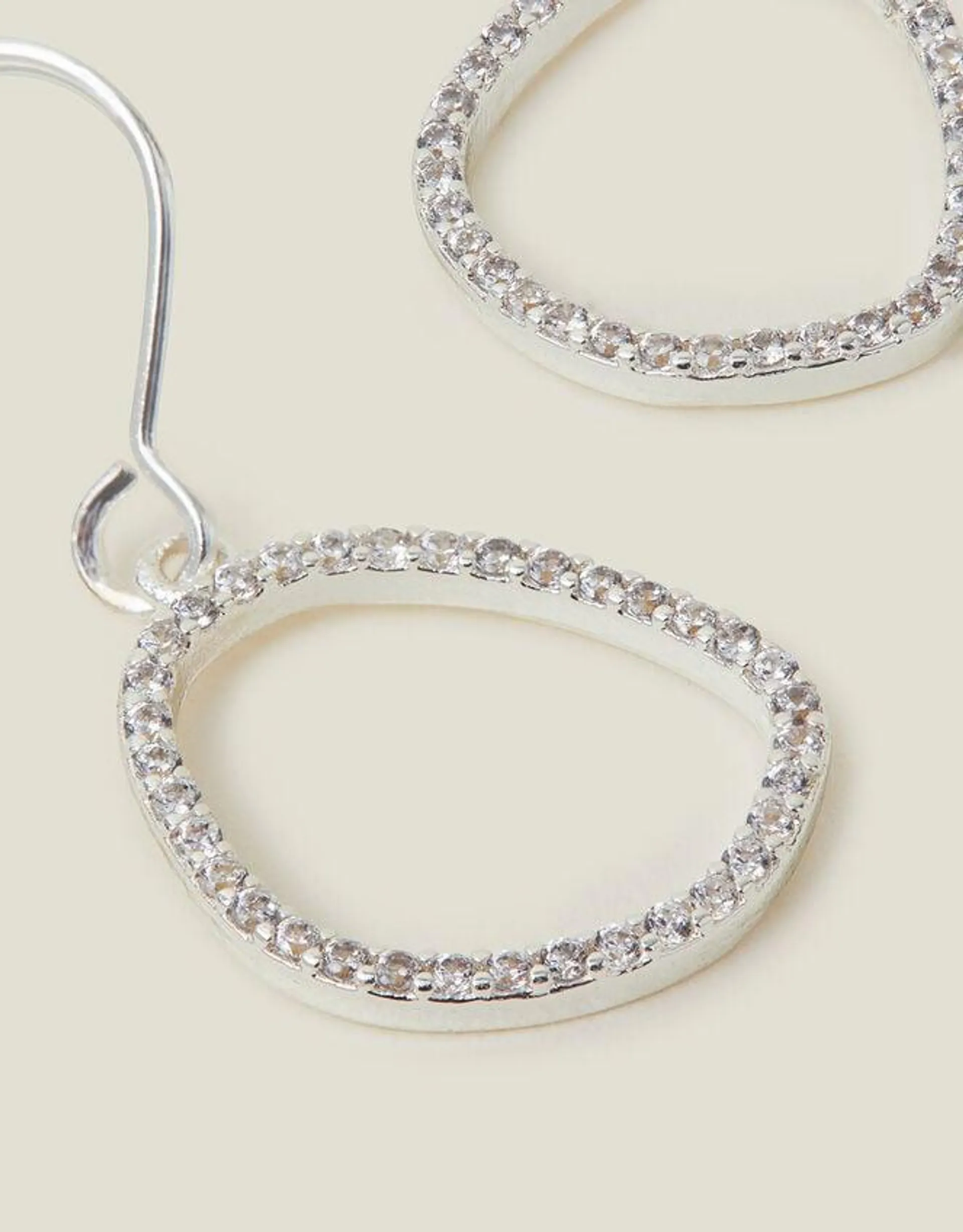 Sterling Silver-Plated Sparkle Pebble Hoops