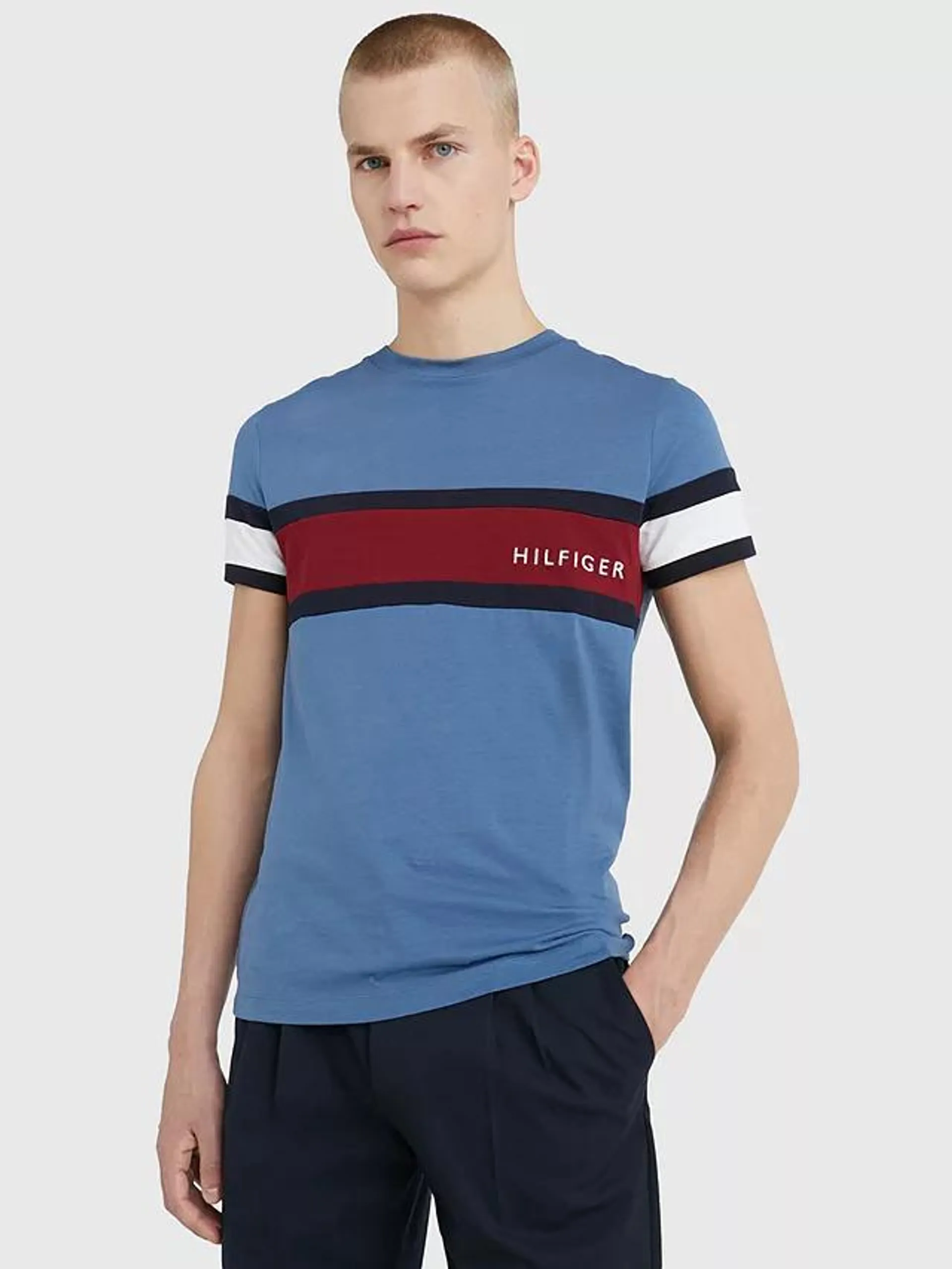 Tommy Hilfiger Colourblock Crew Neck T-Shirt, Blue Coast