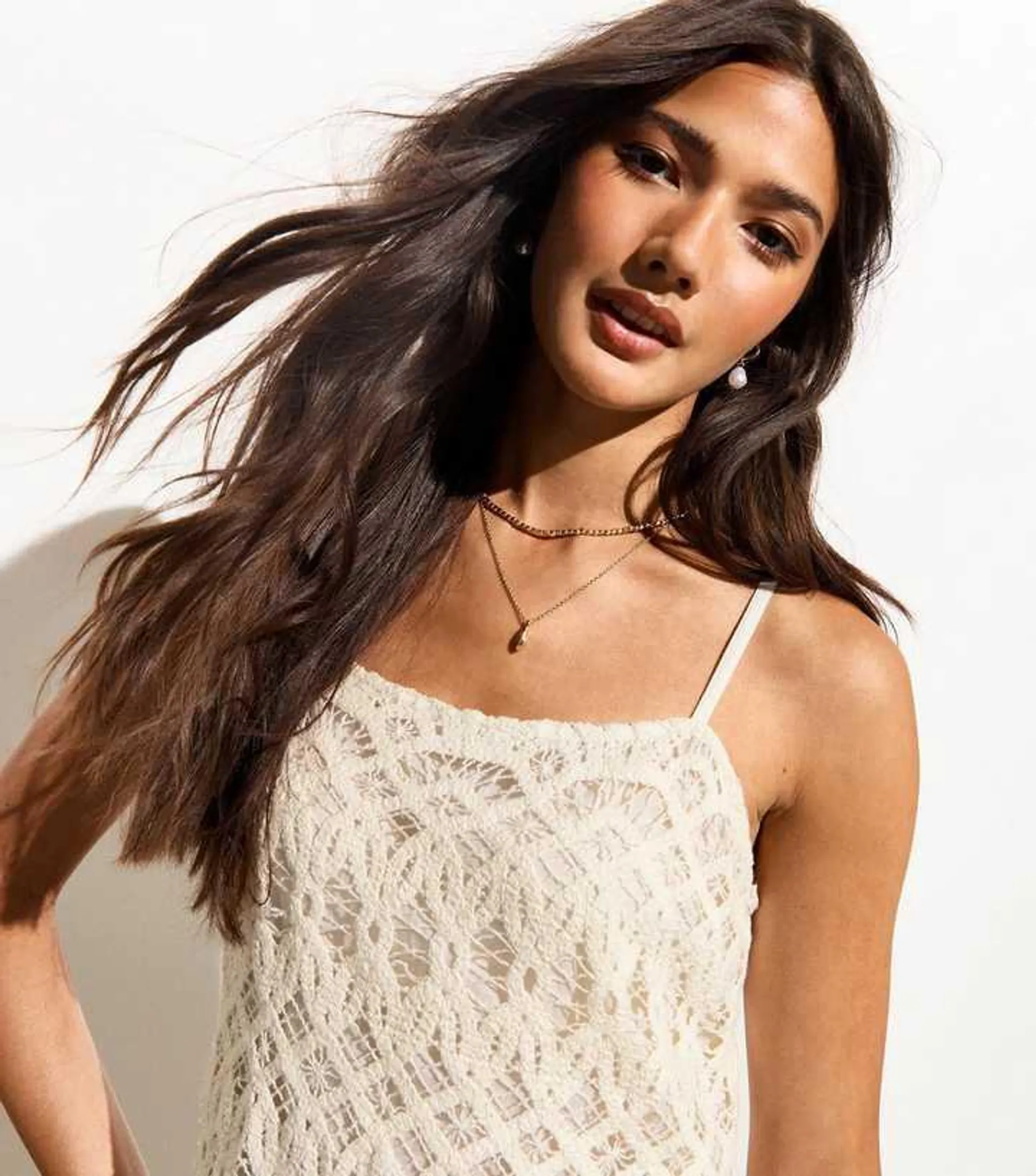 White Strappy Crochet Midi Dress