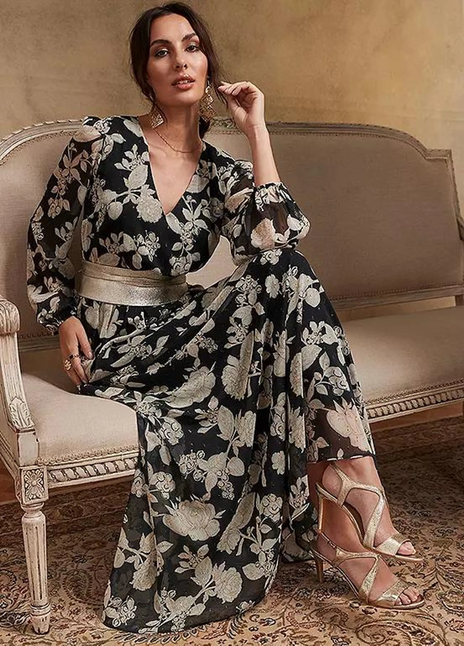 Together Floral Print Maxi Dress and Obi Belt