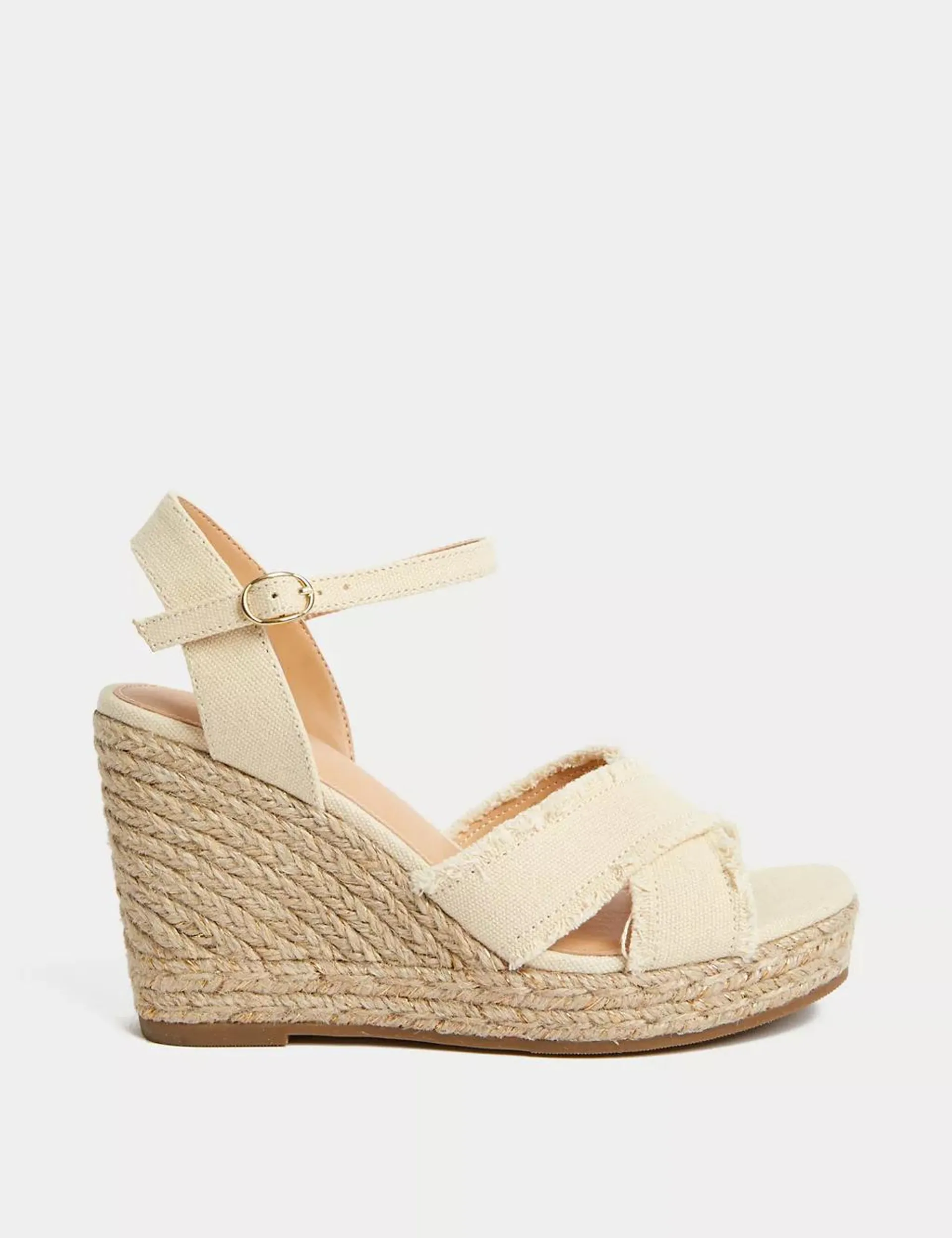 Canvas Buckle Wedge Espadrilles