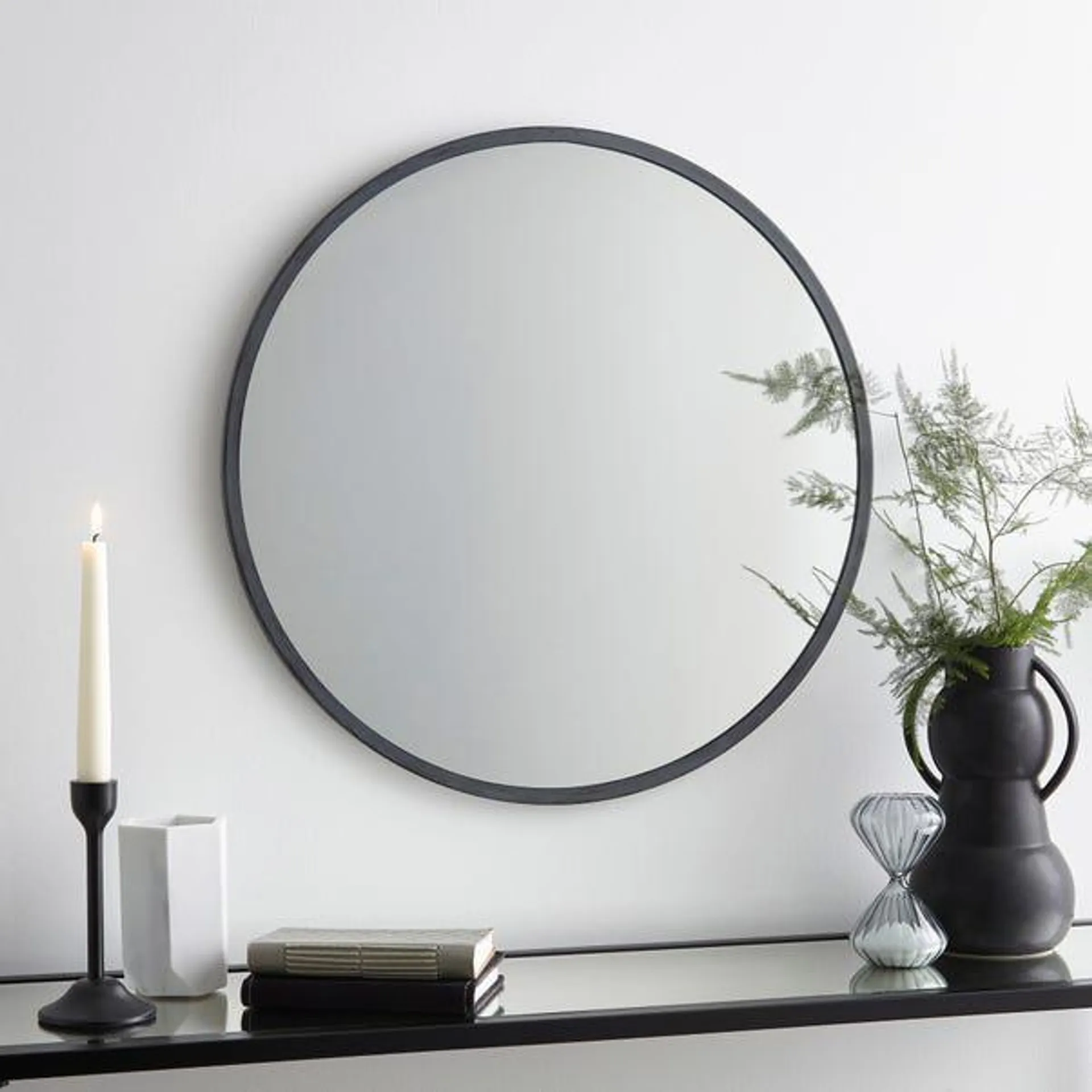 Brushed Metal Effect Round Mirror 50cm