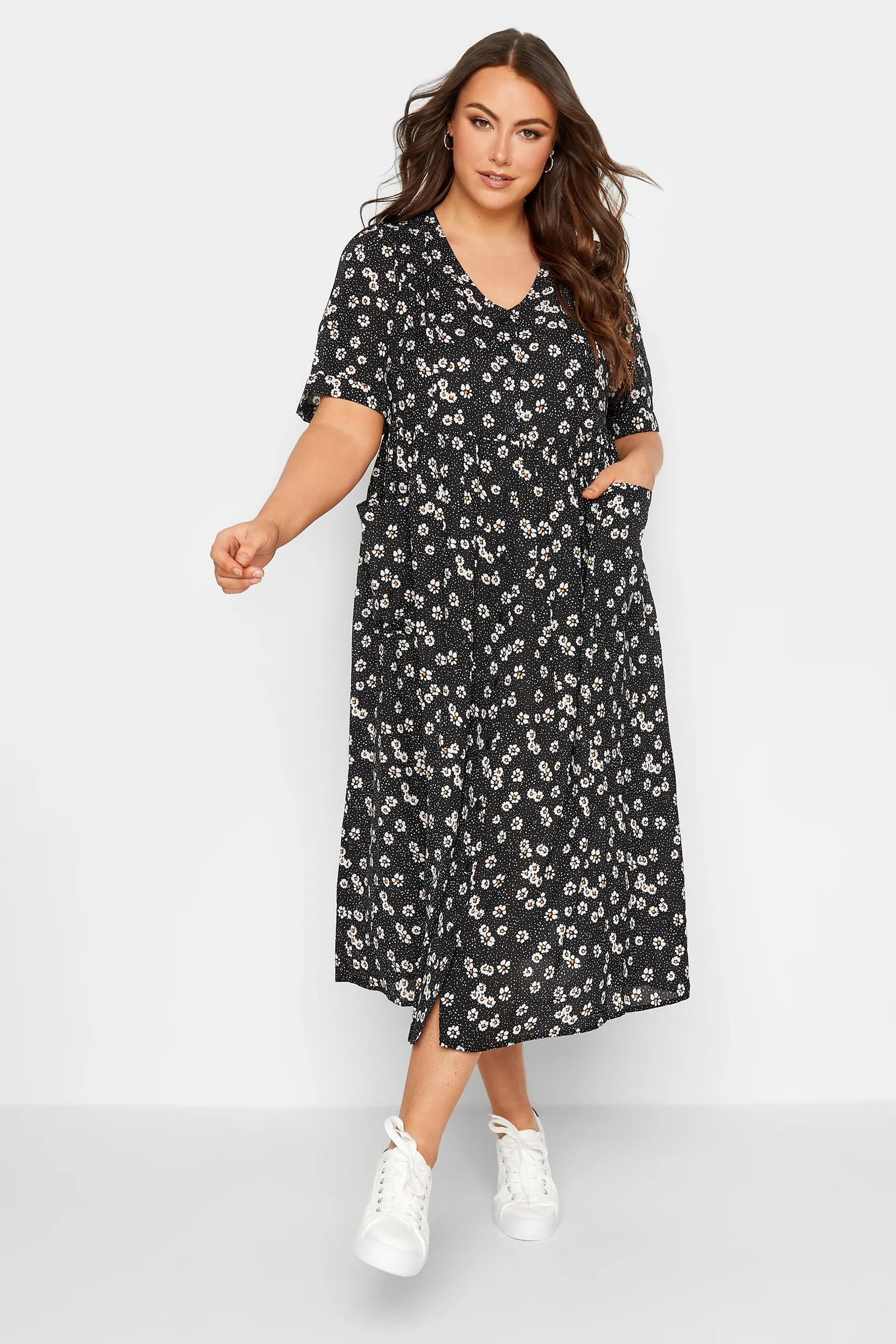 YOURS Curve Black Daisy Print Smock Dress