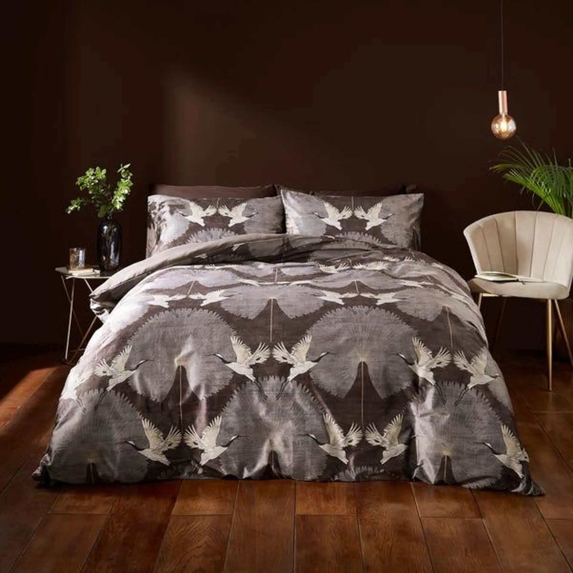 Luxe Cranes Duvet Cover and Pillowcase Set