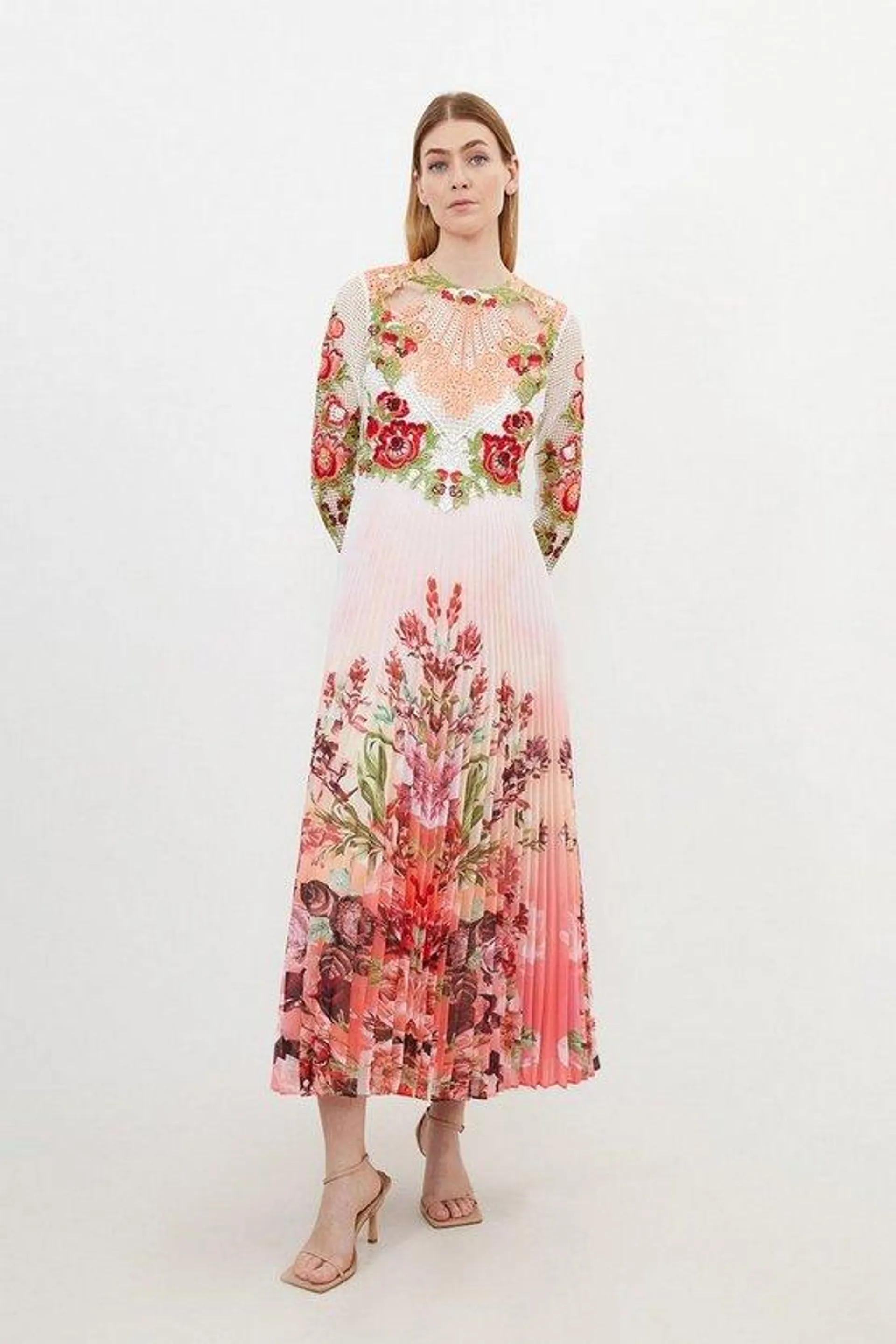 Petite Floral Guipure Lace Woven Maxi Dress