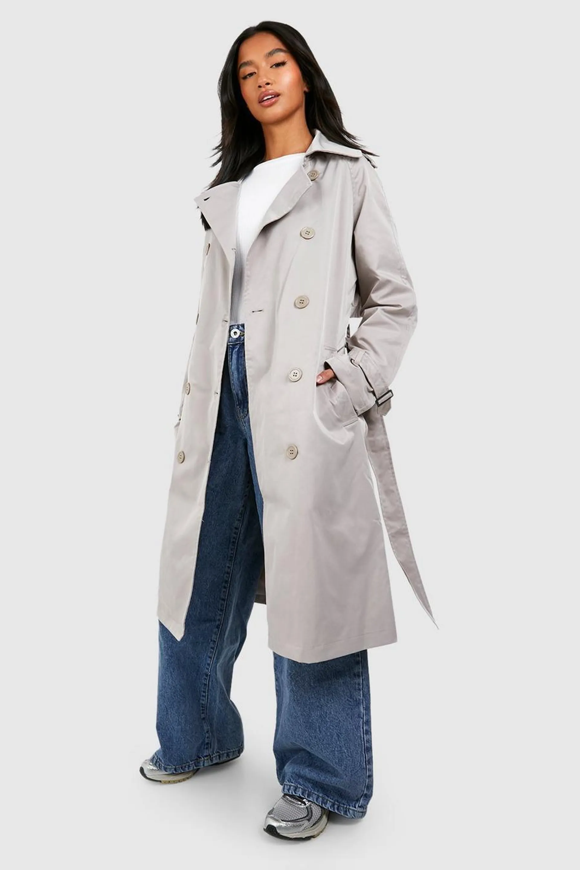 Petite Double Breast Belted Trench Coat