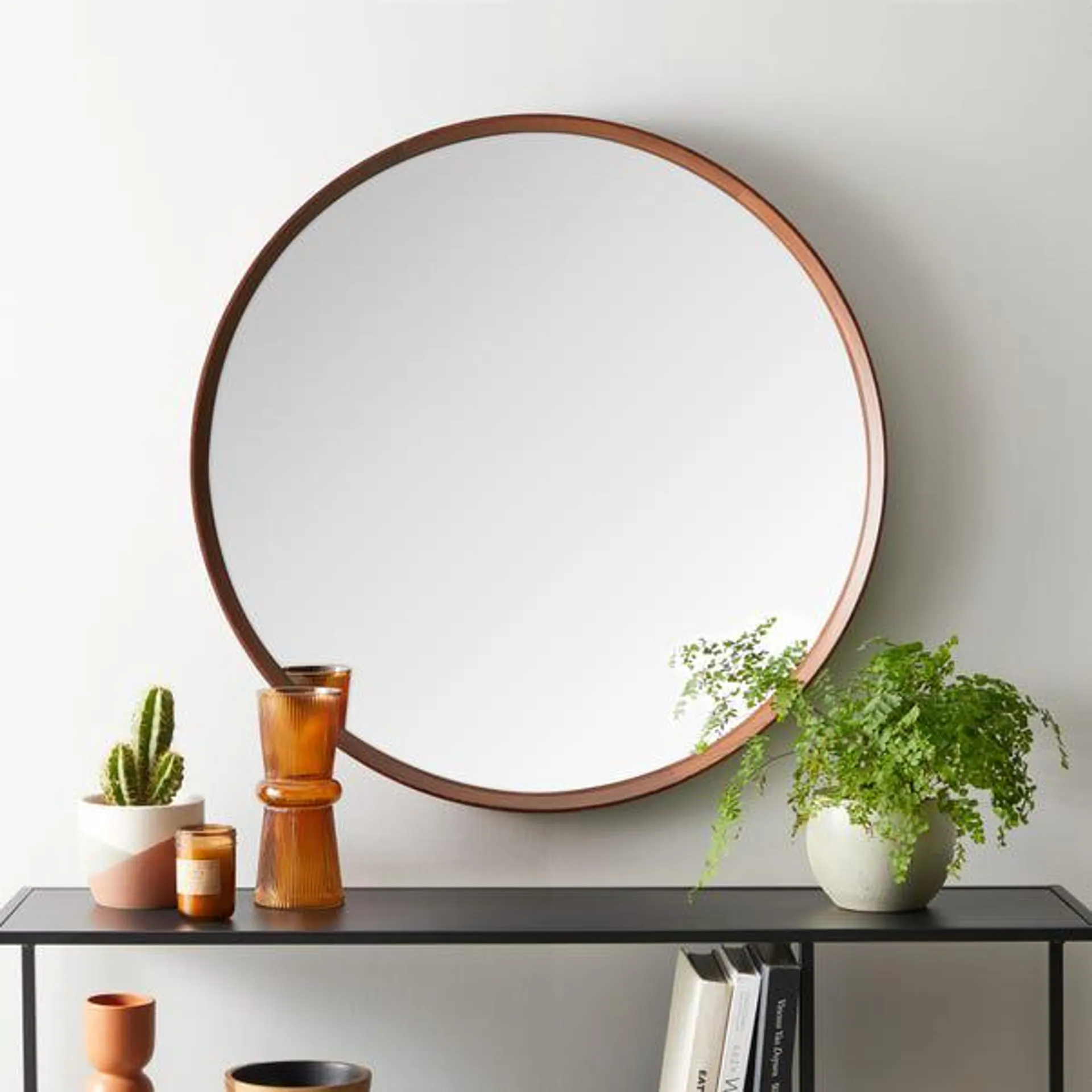 Elements Round Wall Mirror, Solid Oak 80cm