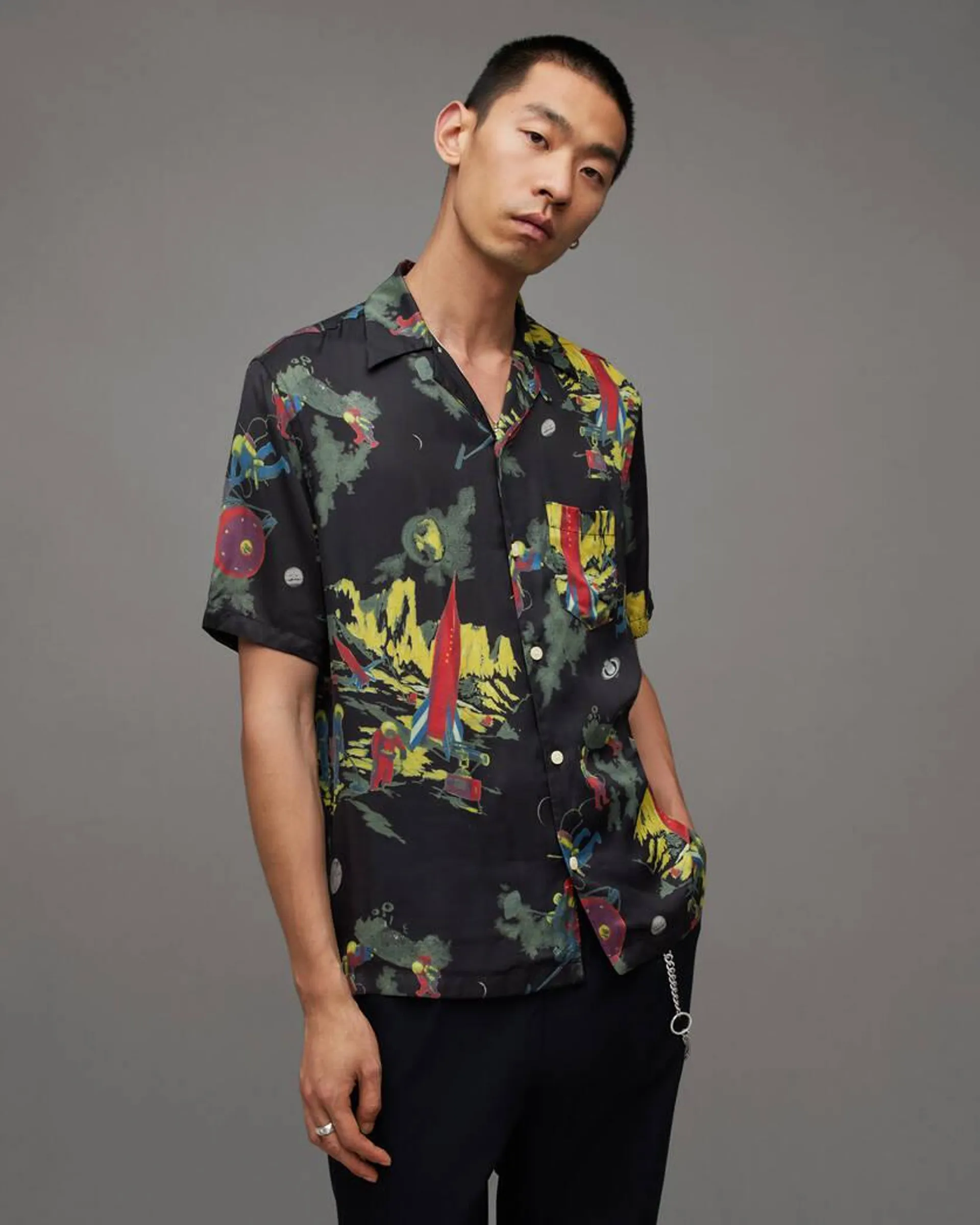 Cosmonaut Retro Print Relaxed Fit Shirt