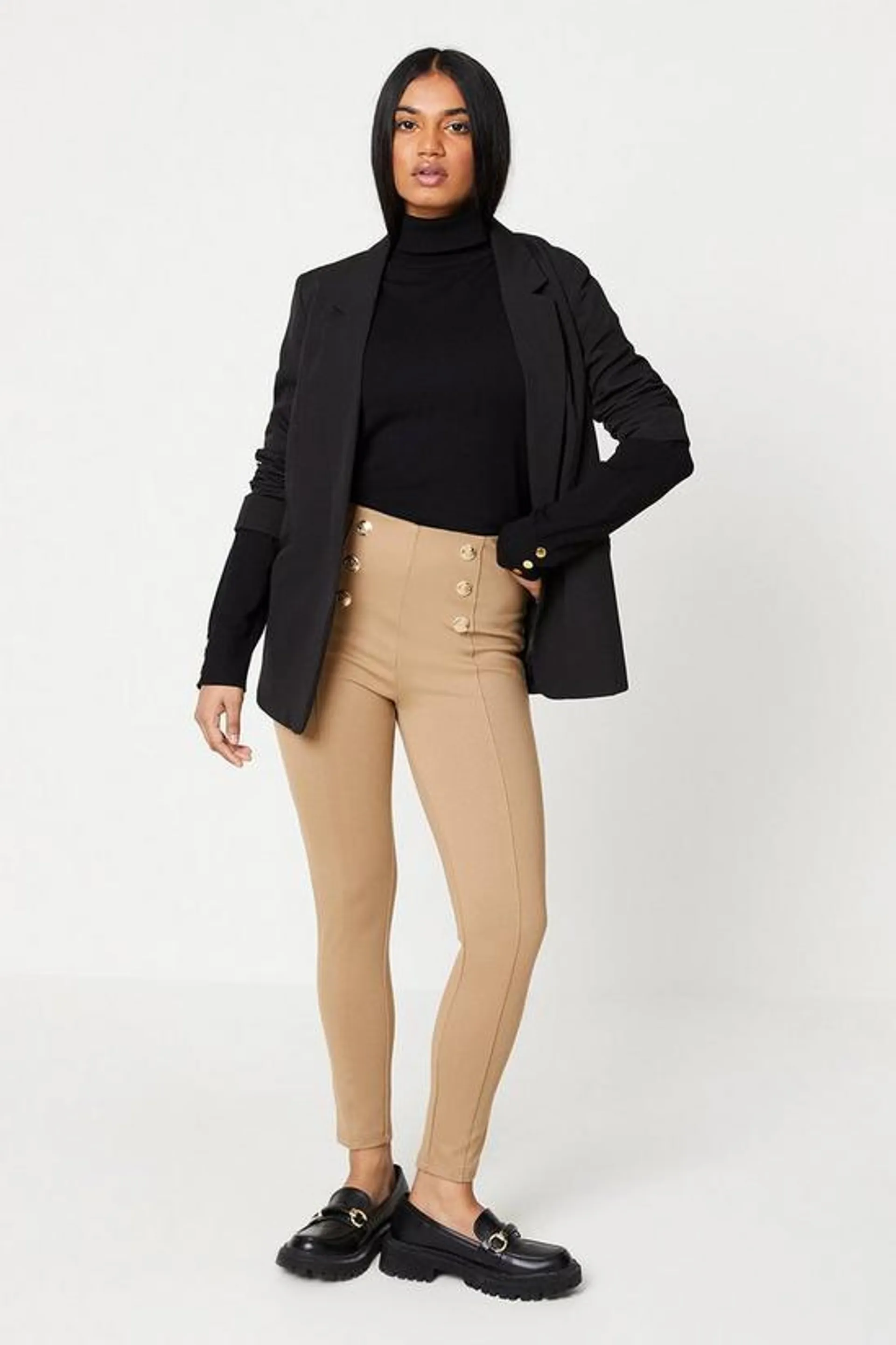 Petite Military Button Skinny Legging