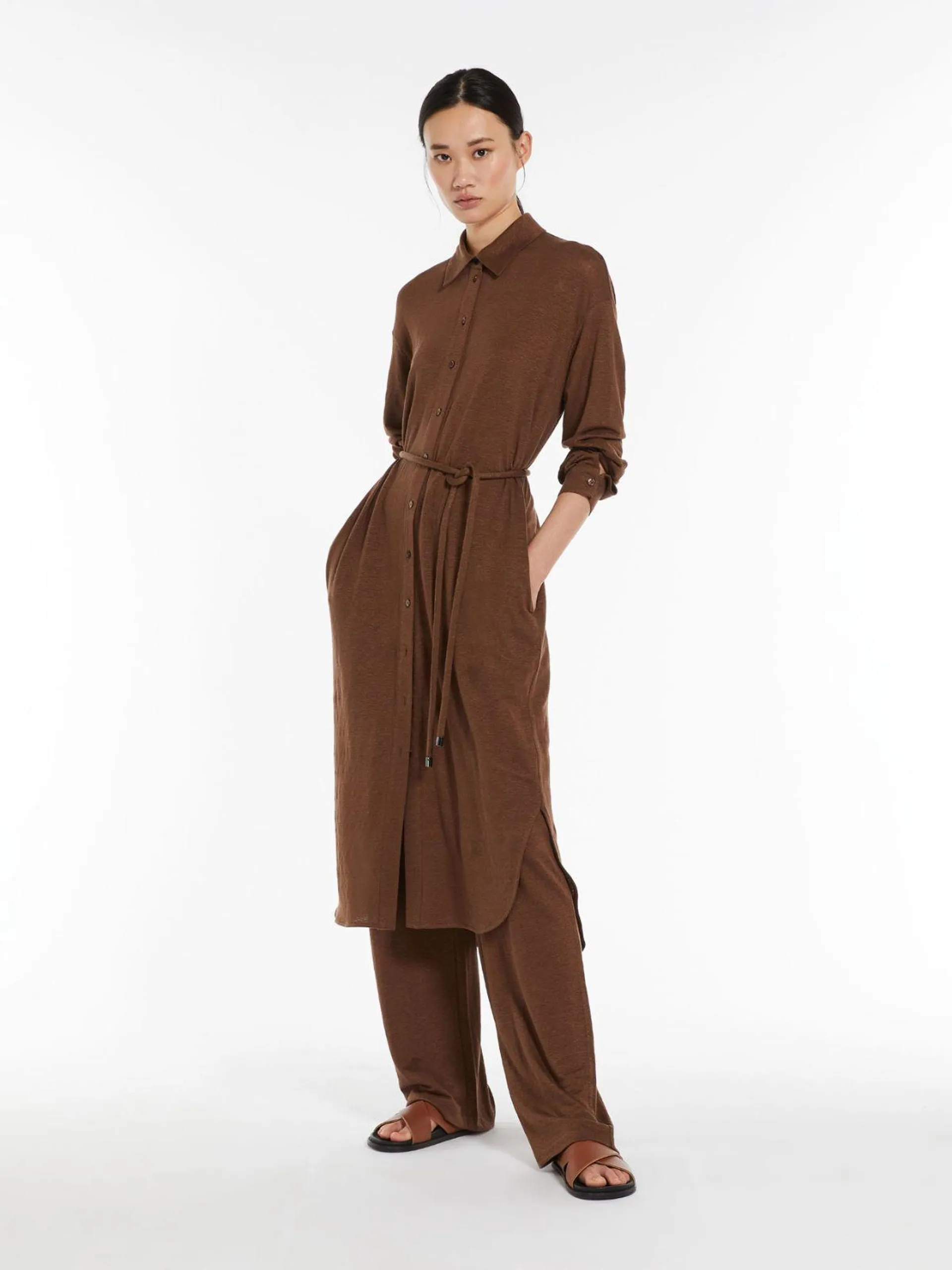 Fluid linen jersey trousers