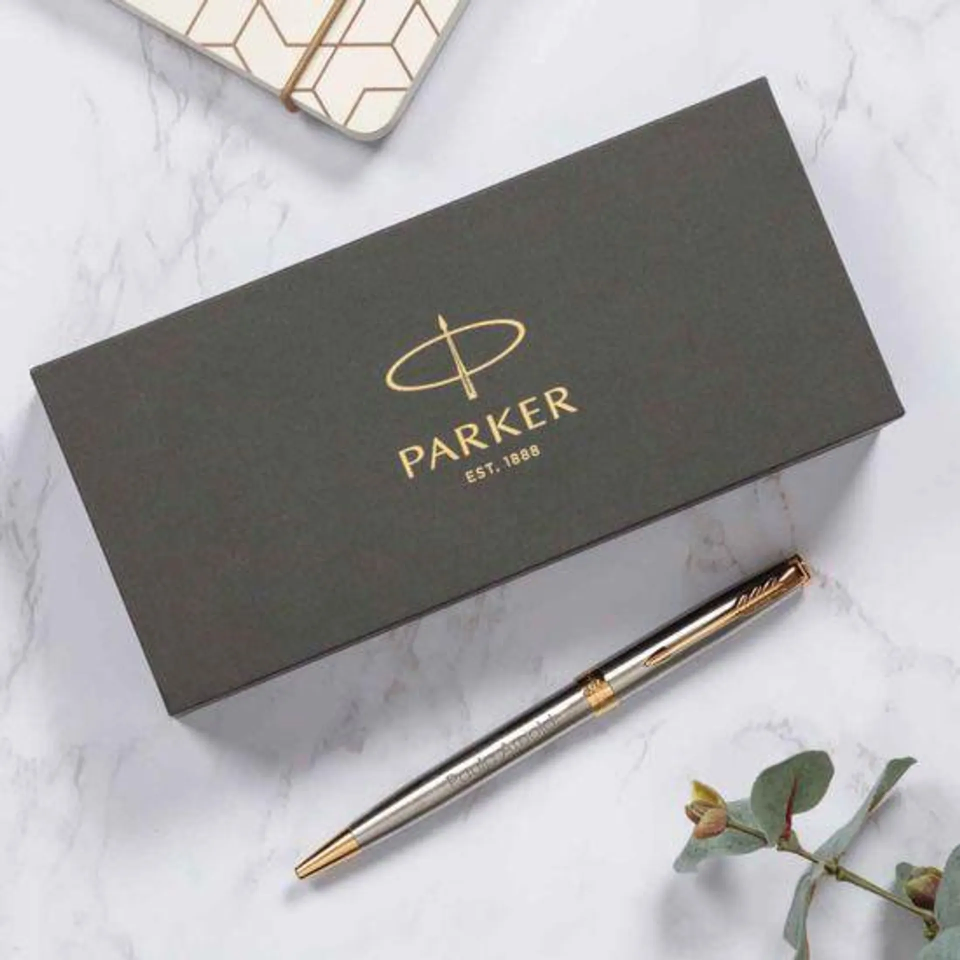 Personalised Engraved Parker Sonnet Stainless Steel Gold Tip Ballpoint Pen