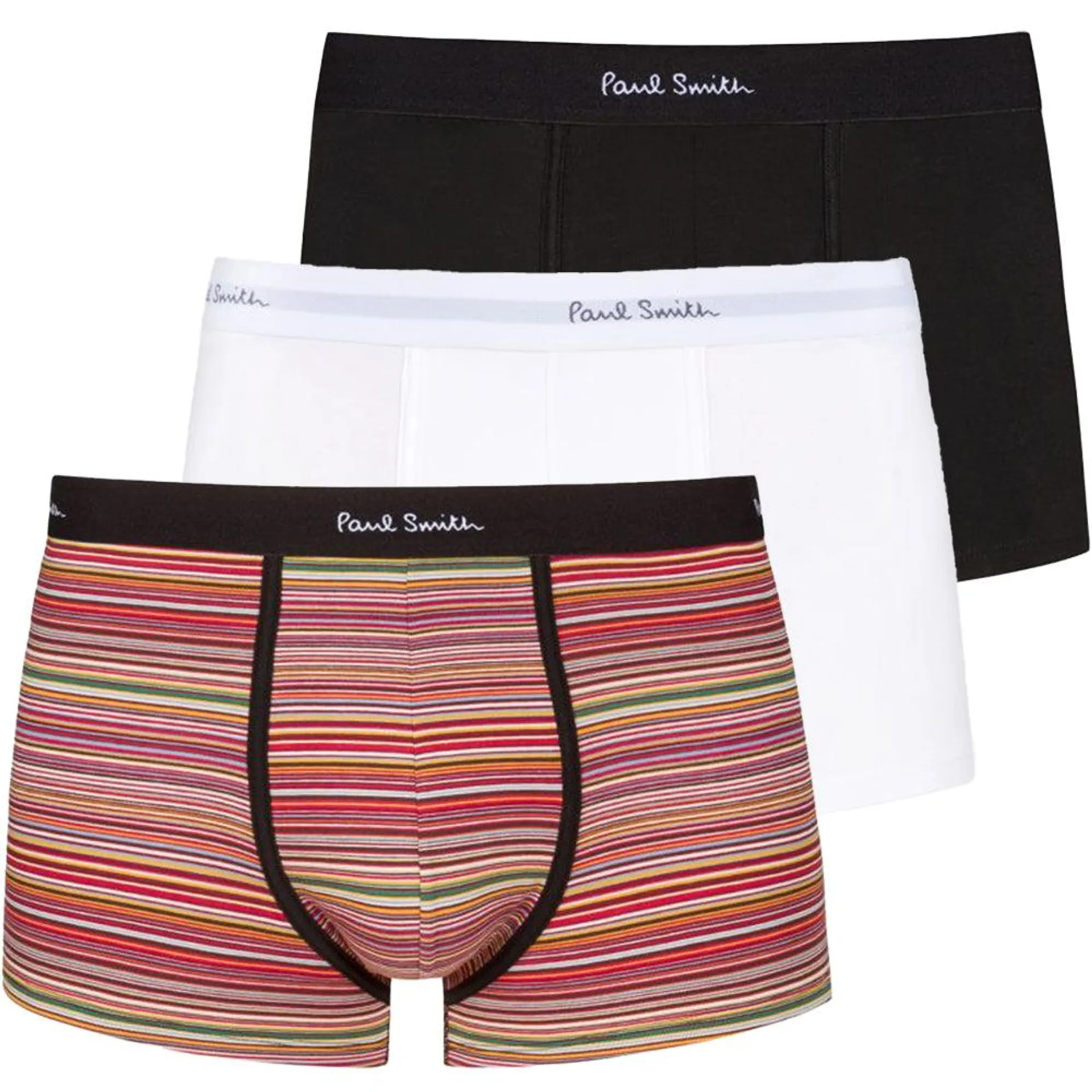 3-Pack Multi-Stripe & Solid Boxer Trunks, Black/White/Multi