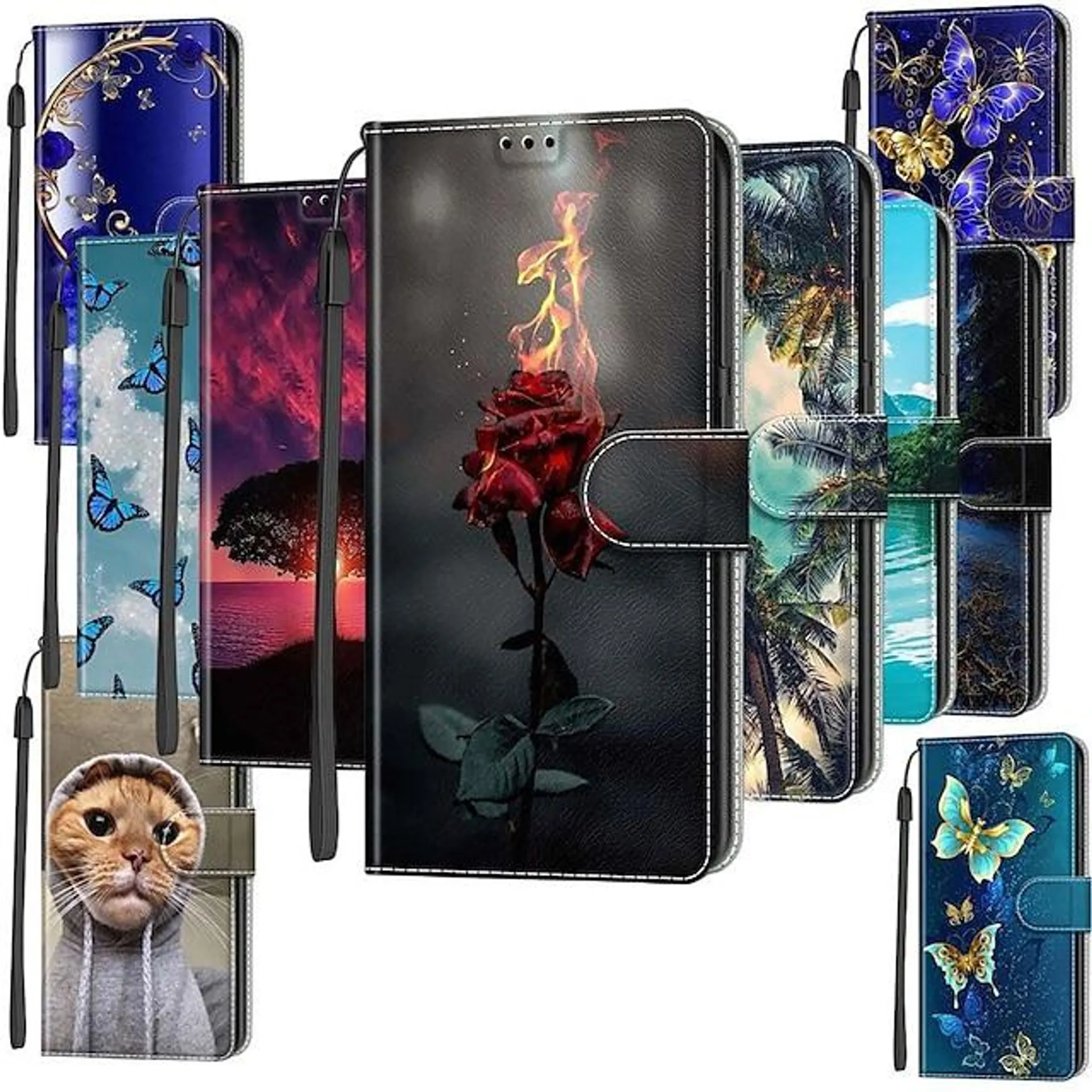 Phone Case For iPhone 15 Pro Max Plus iPhone 15 Pro Max Plus 14 13 12 11 X XR XS 8 7 Full Body Protective With Card Holder Card Slot Holder Stand Flower TPU PU Leather