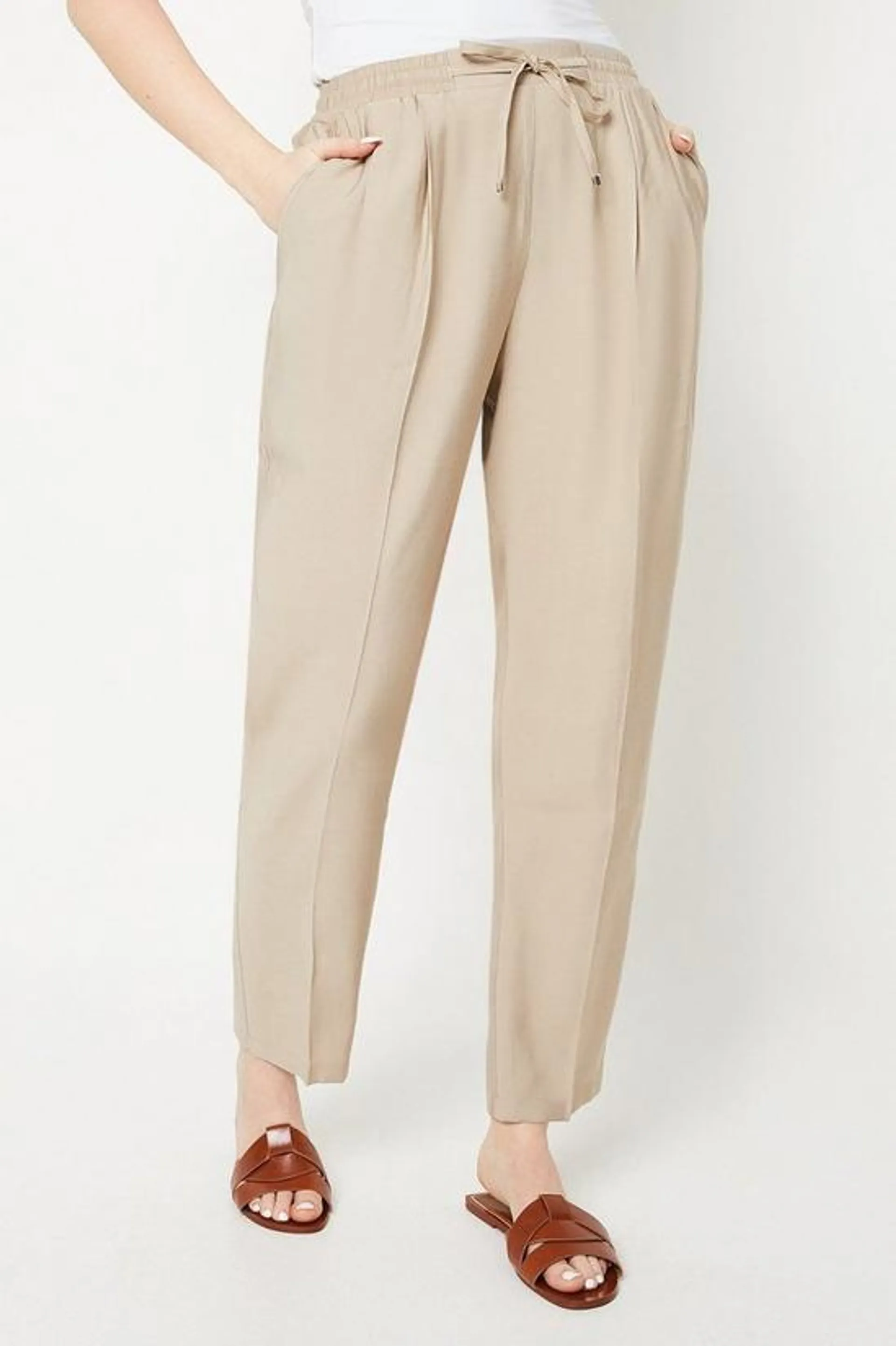 Pull On Tie Waist Tapered Trouser