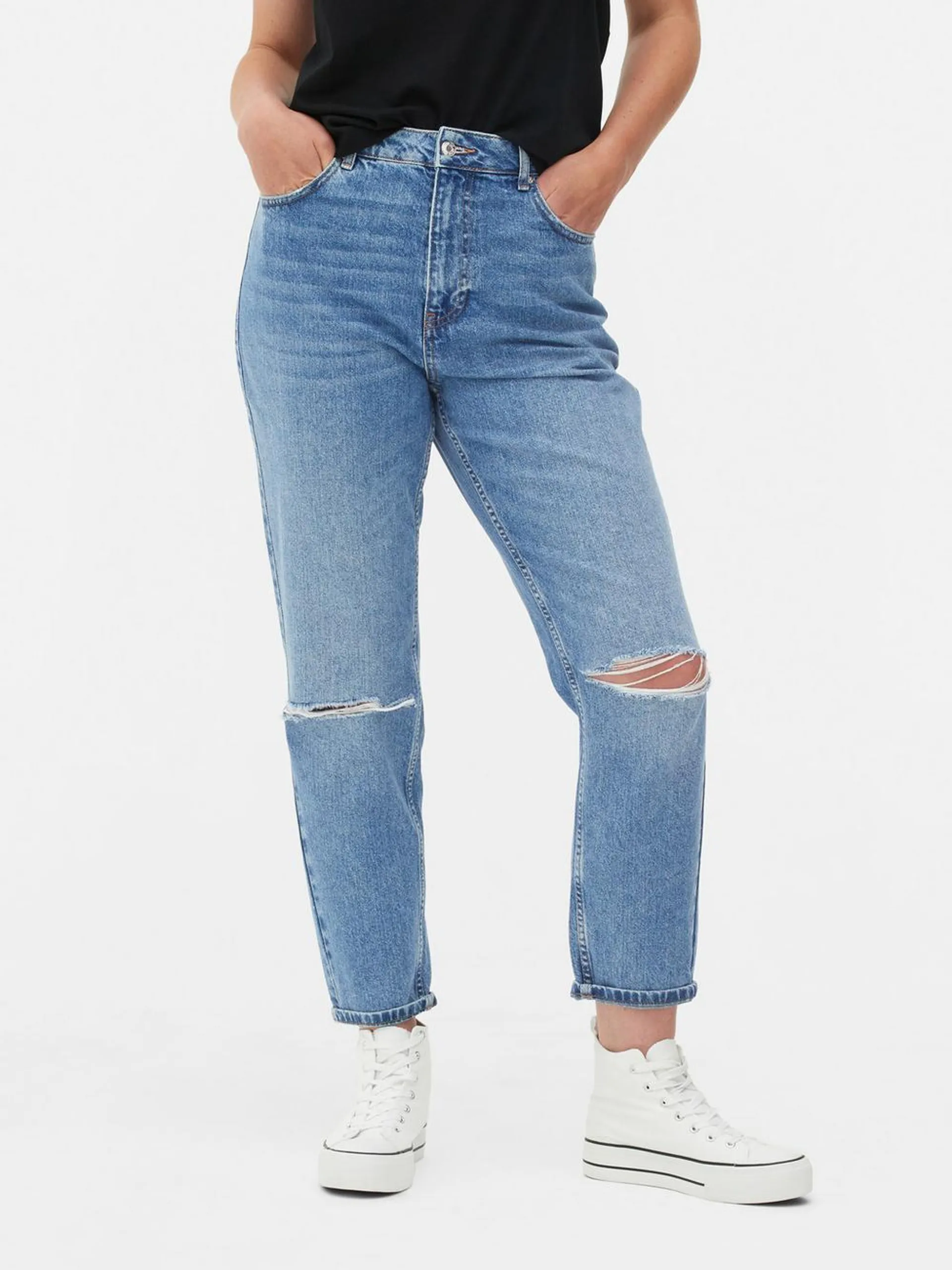 Ripped Denim Mom Jeans