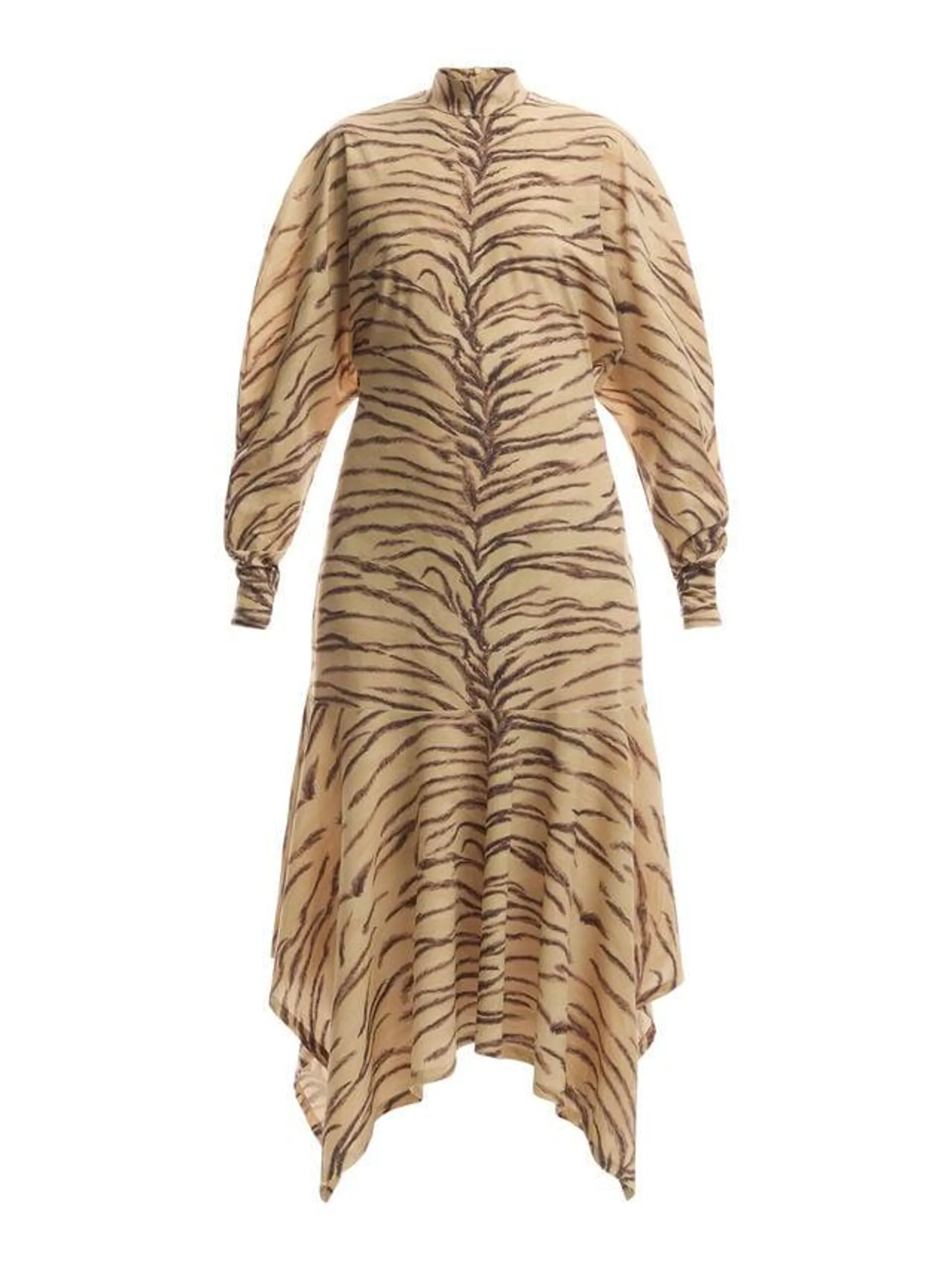 Tiger Print Puff Sleeve Midi Dress