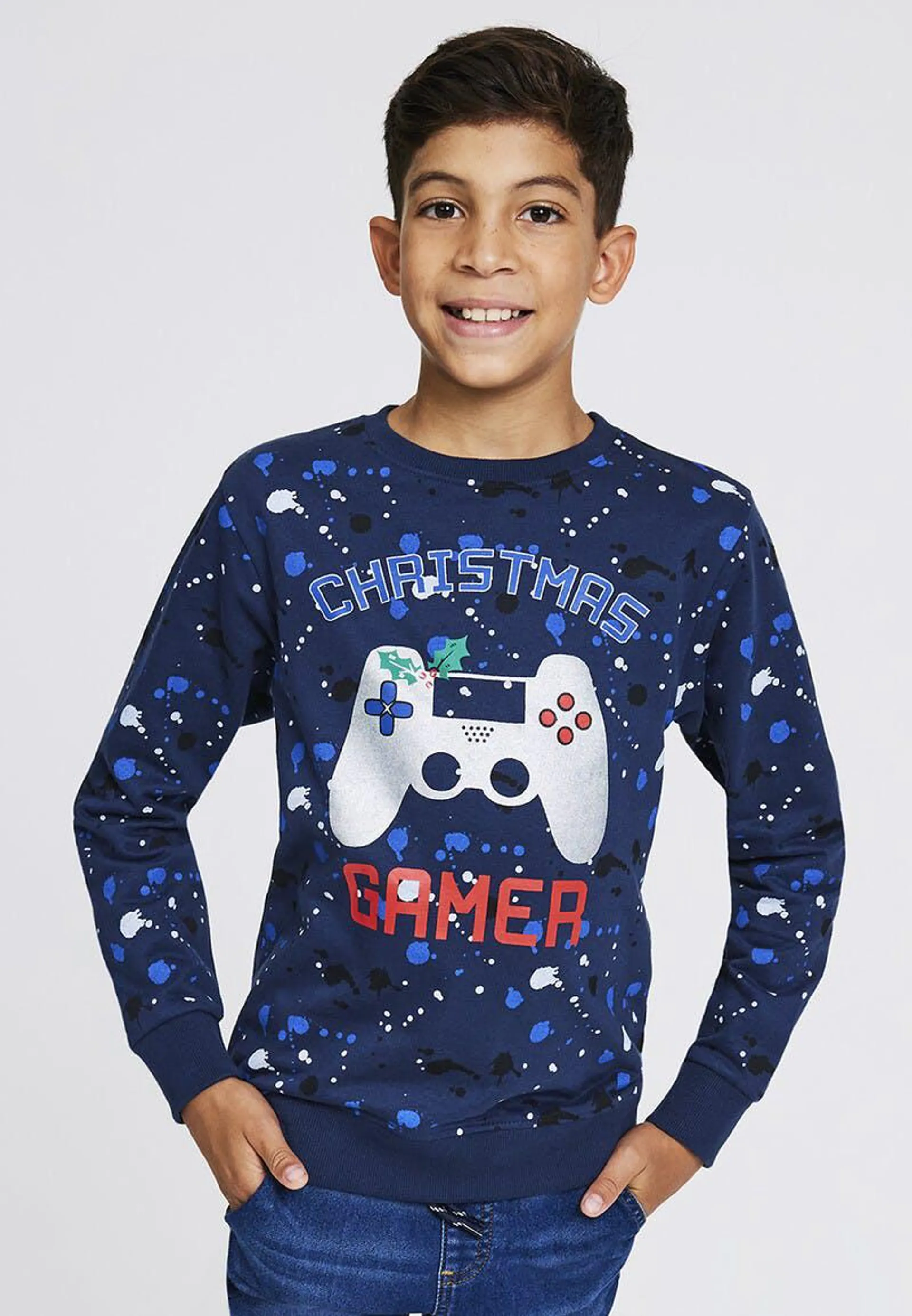 Older Boys Navy Gamer Christmas Sweater