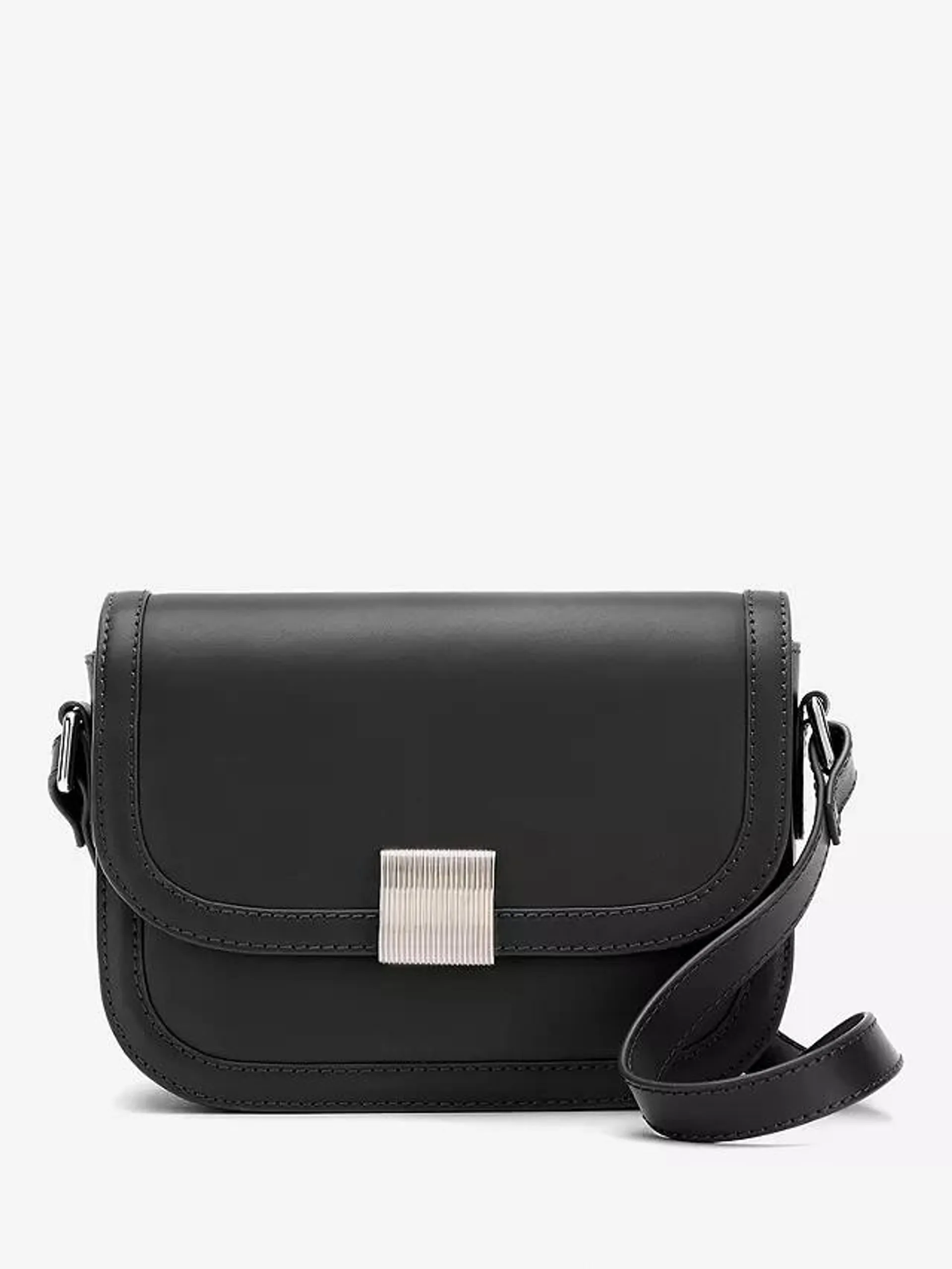 Mint Velvet Leather Boxy Crossbody Bag, Black