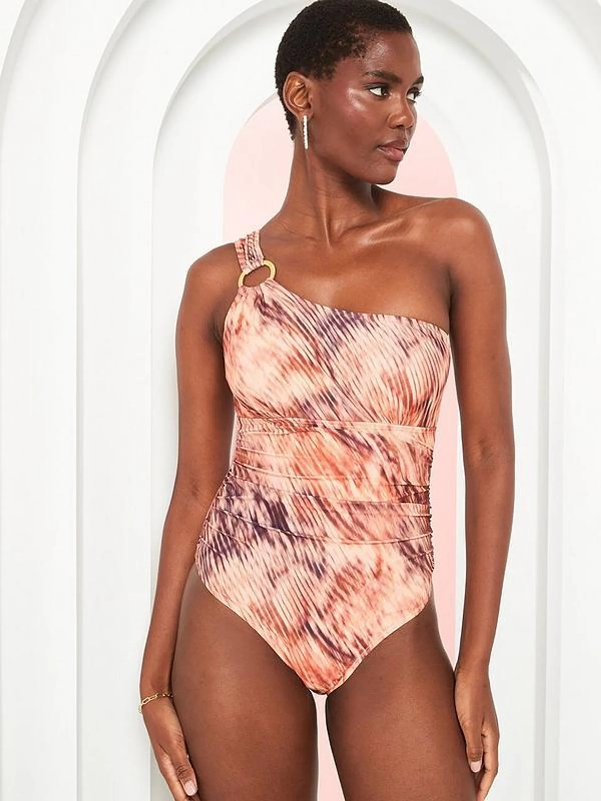 Ring Detail One Shoulder Swimsuit - Orange