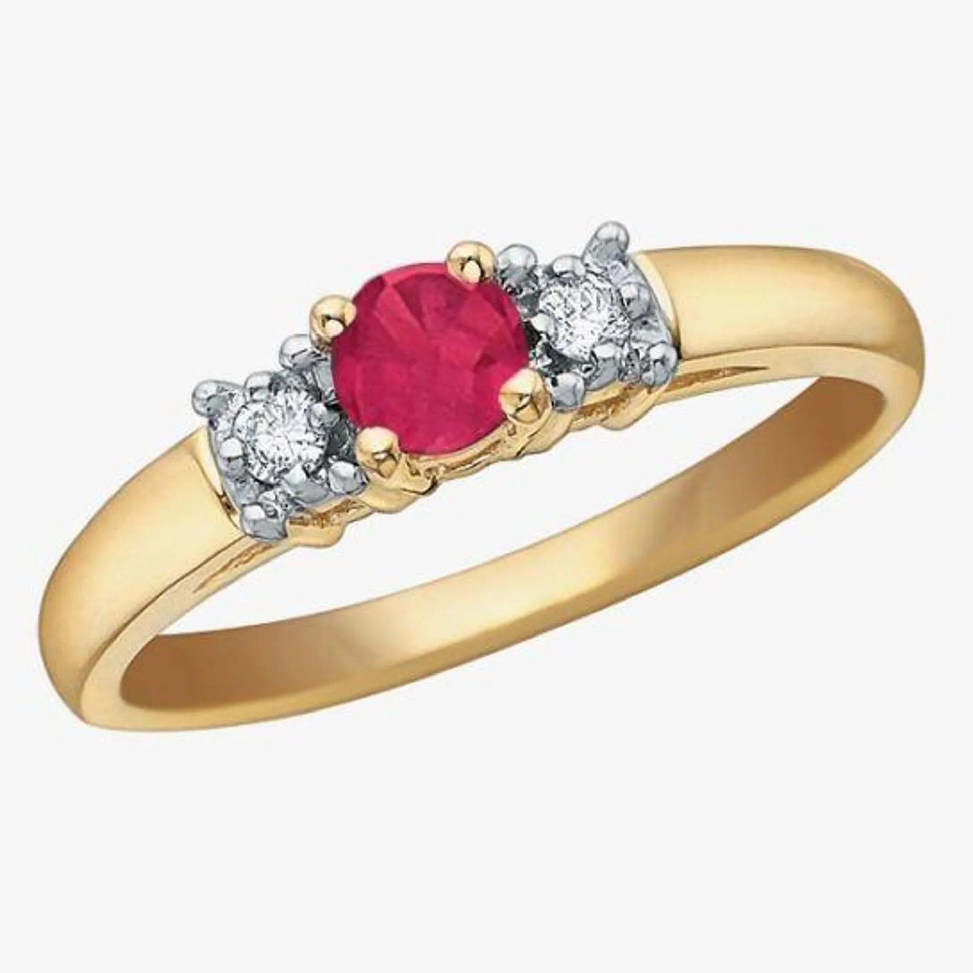 9ct Yellow Gold Ruby and Diamond Trilogy Ring 51T28/7-10