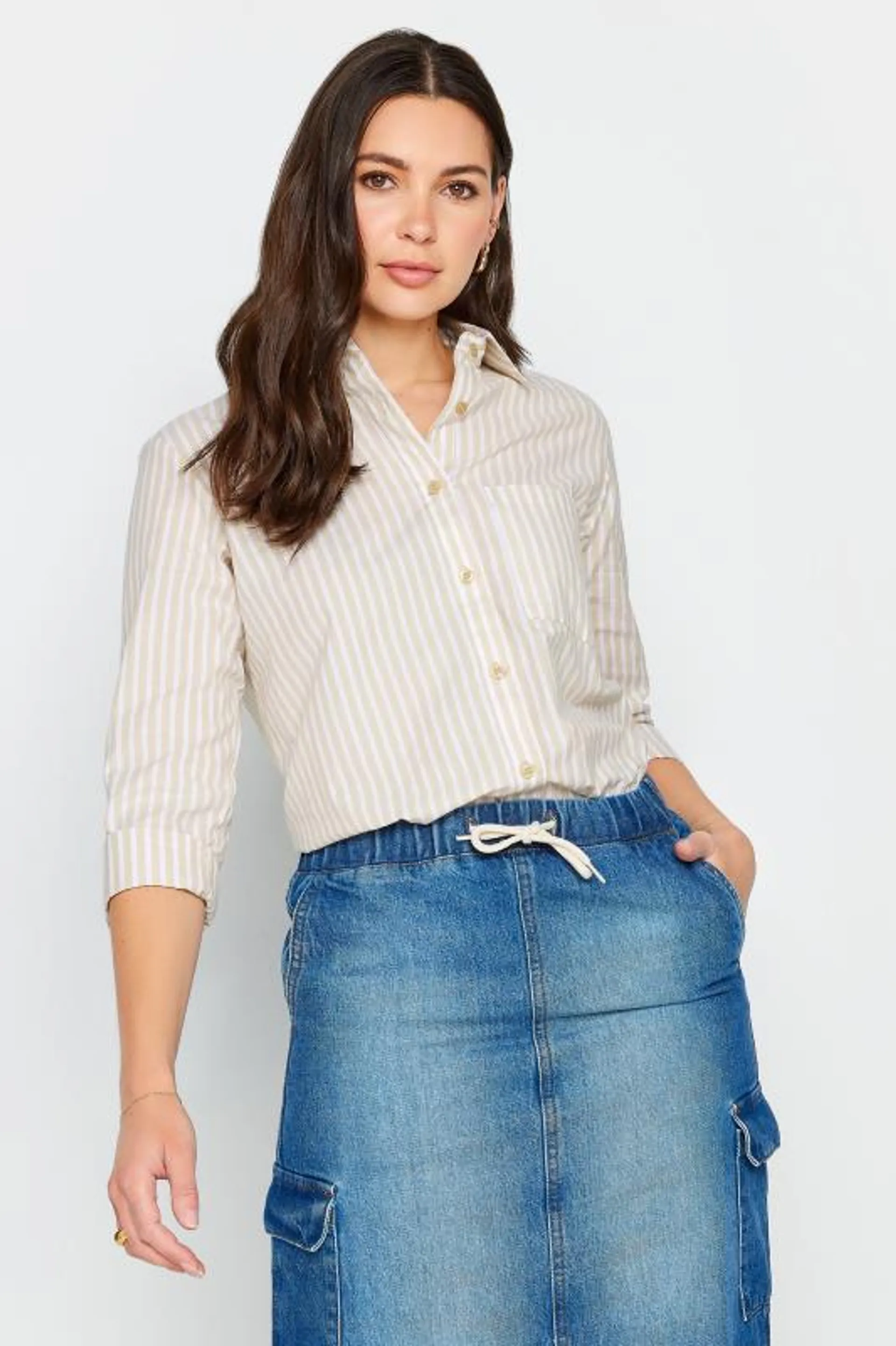 LTS Tall Beige Brown Stripe Shirt