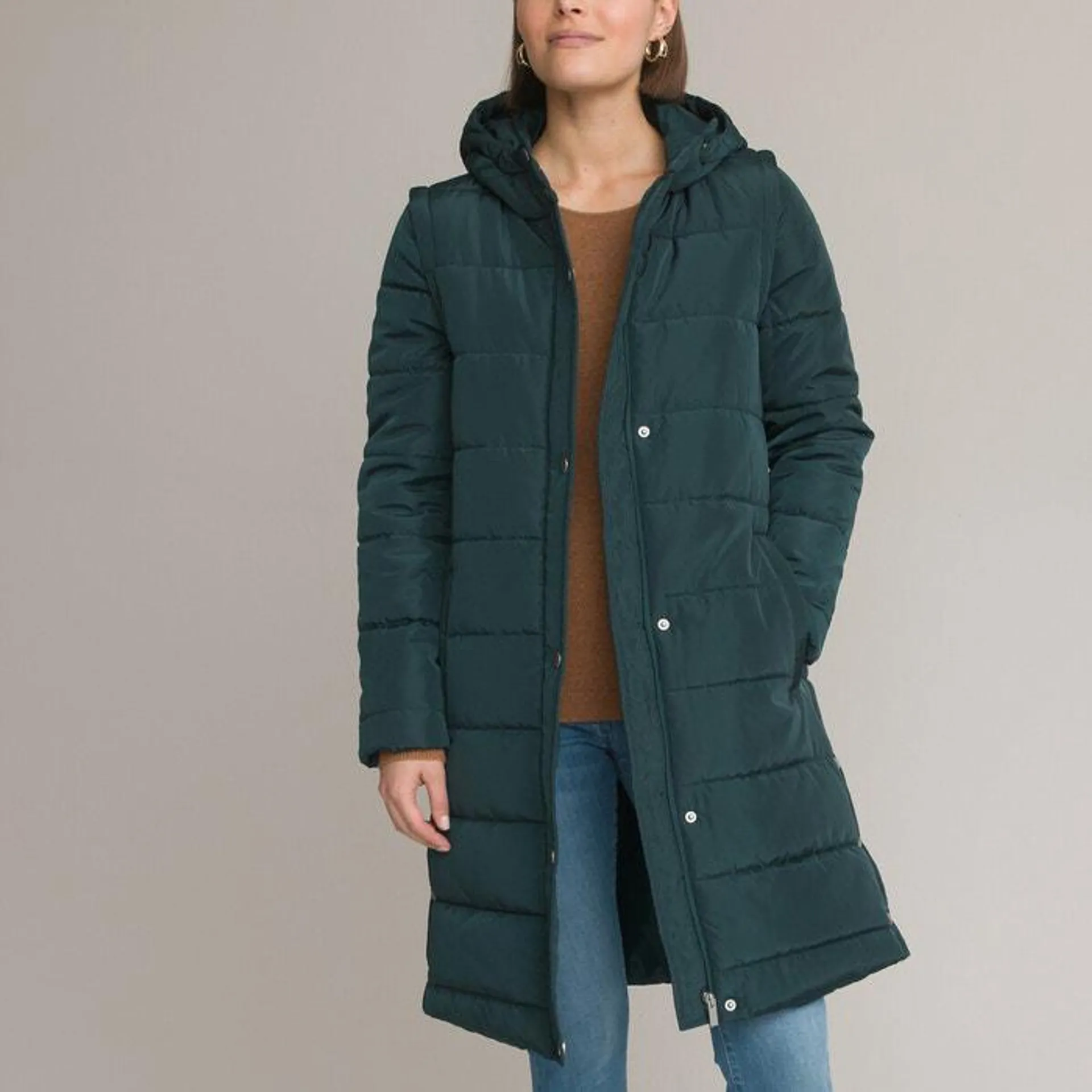 Mid-Length Padded Puffer Jacket with Detachable Sleeves