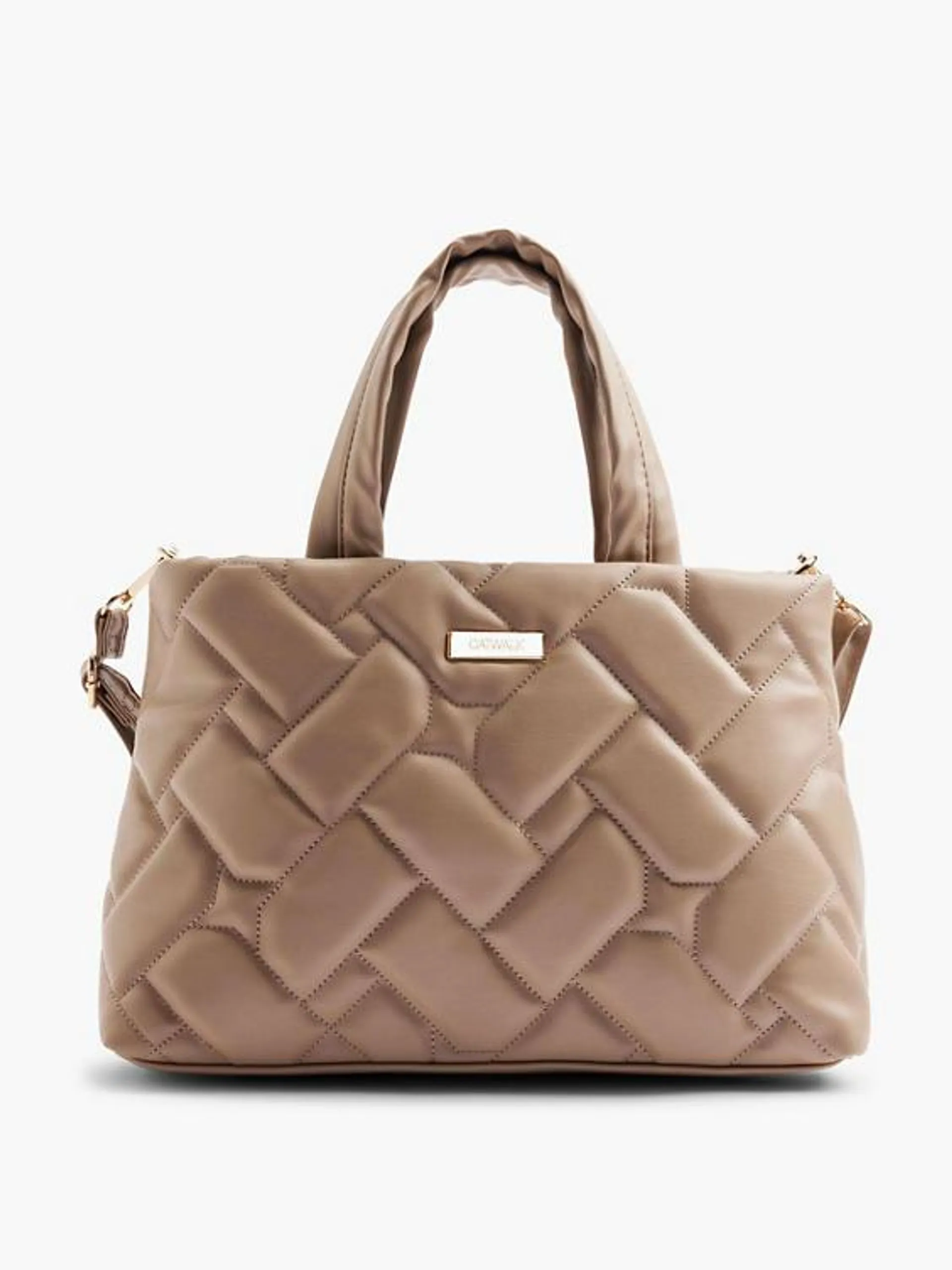 Taupe Quilted Handbag with Removable Shoulder Strap