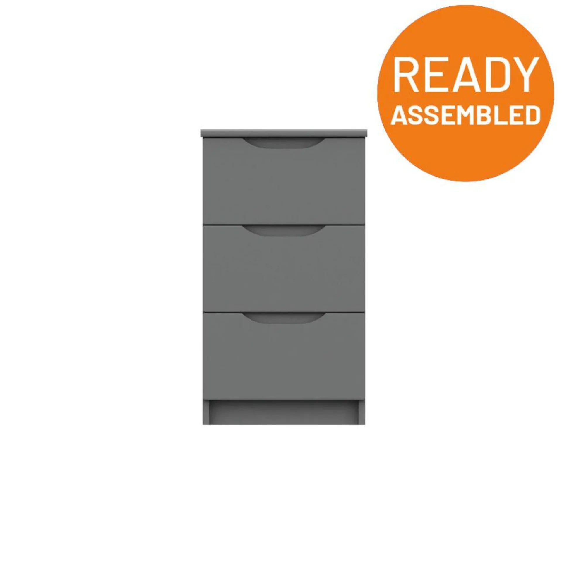 Balagio Ready Assembled Bedside Table with 3 Drawers - Dusk Grey Gloss