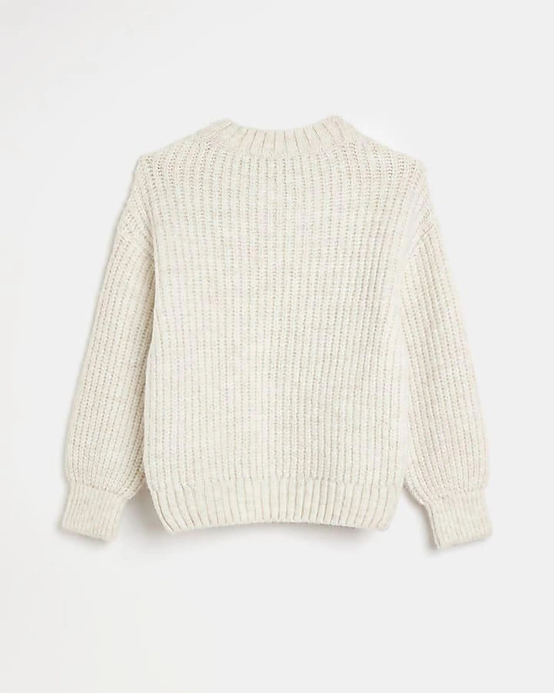 Girls beige chunky cable knit jumper