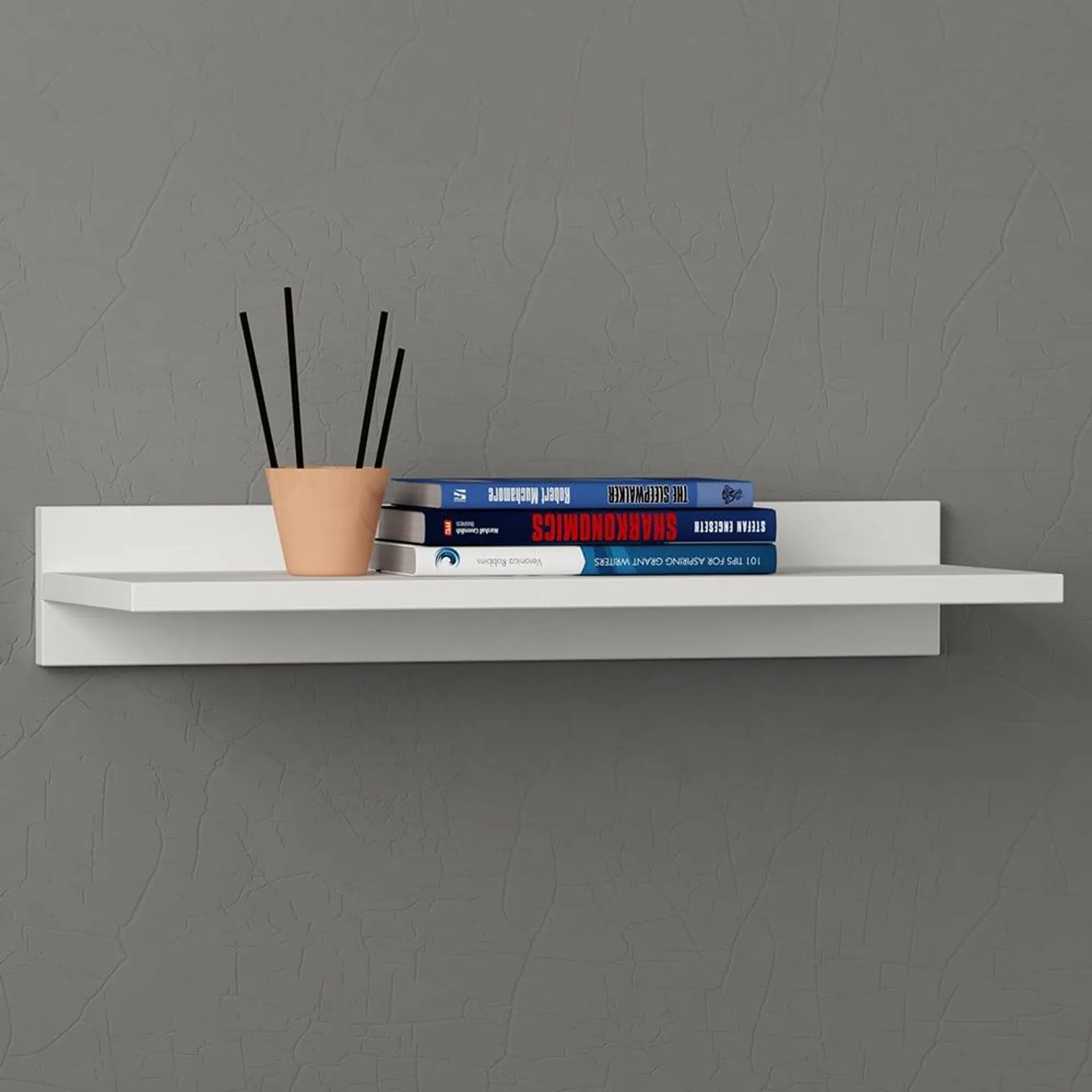 Decortie Simple White Modern Floating Wall Mounted Shelf