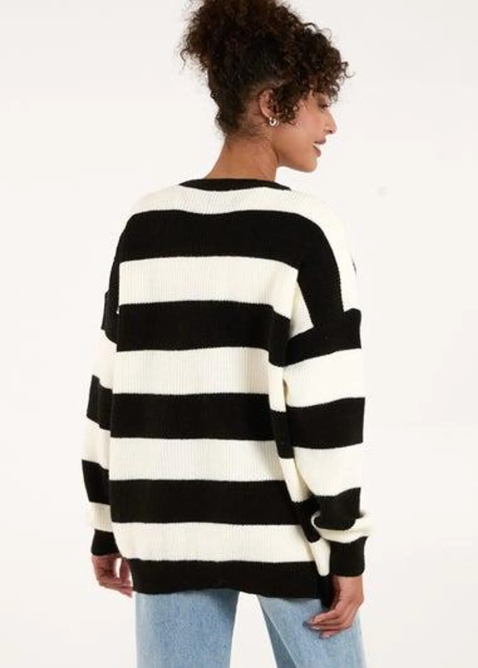 Blue Vanilla Black/White Stripe V Neck Cardigan