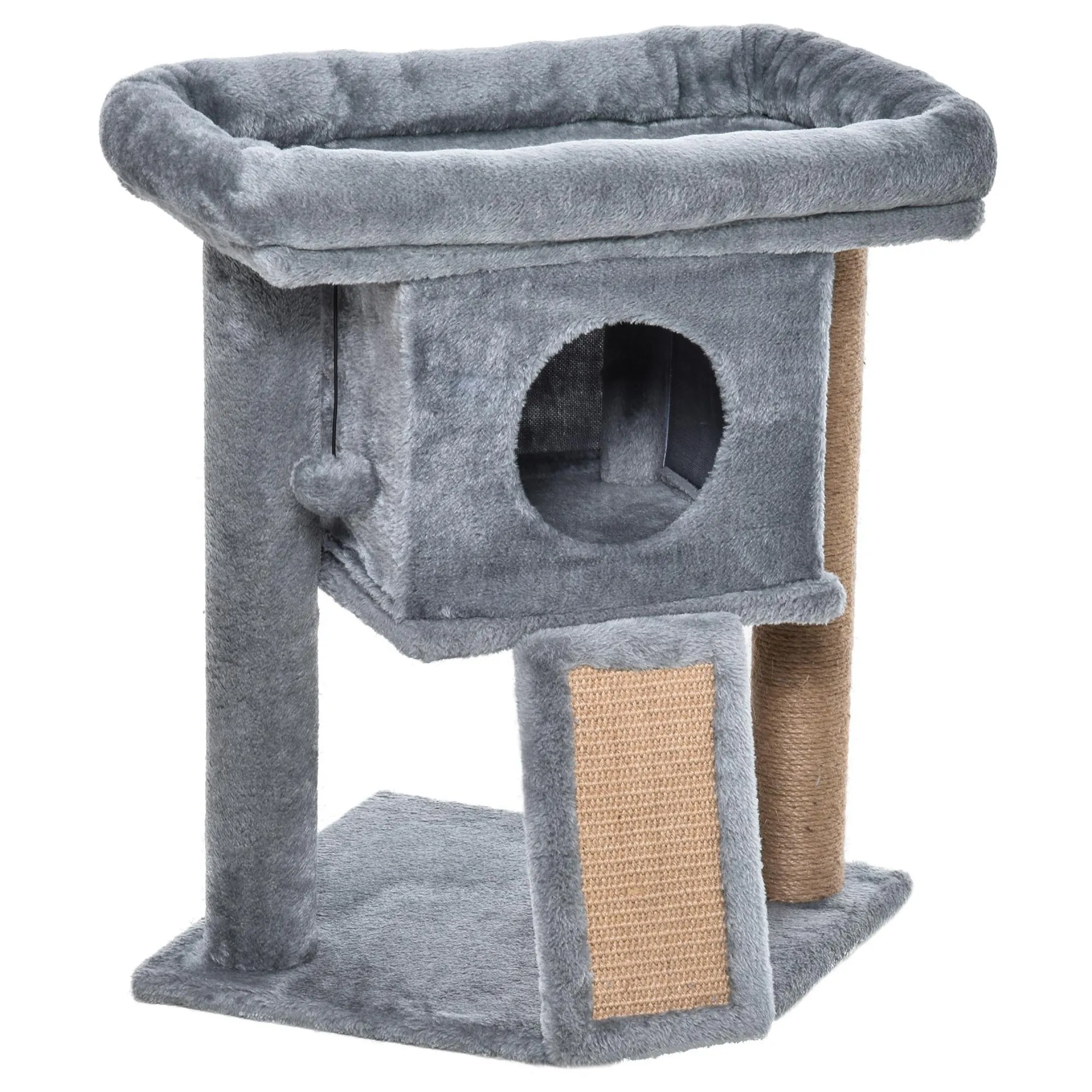 PawHut Cat Tree Activity Centre W/ Scratching Pad, Toy Ball, Cat House - Grey