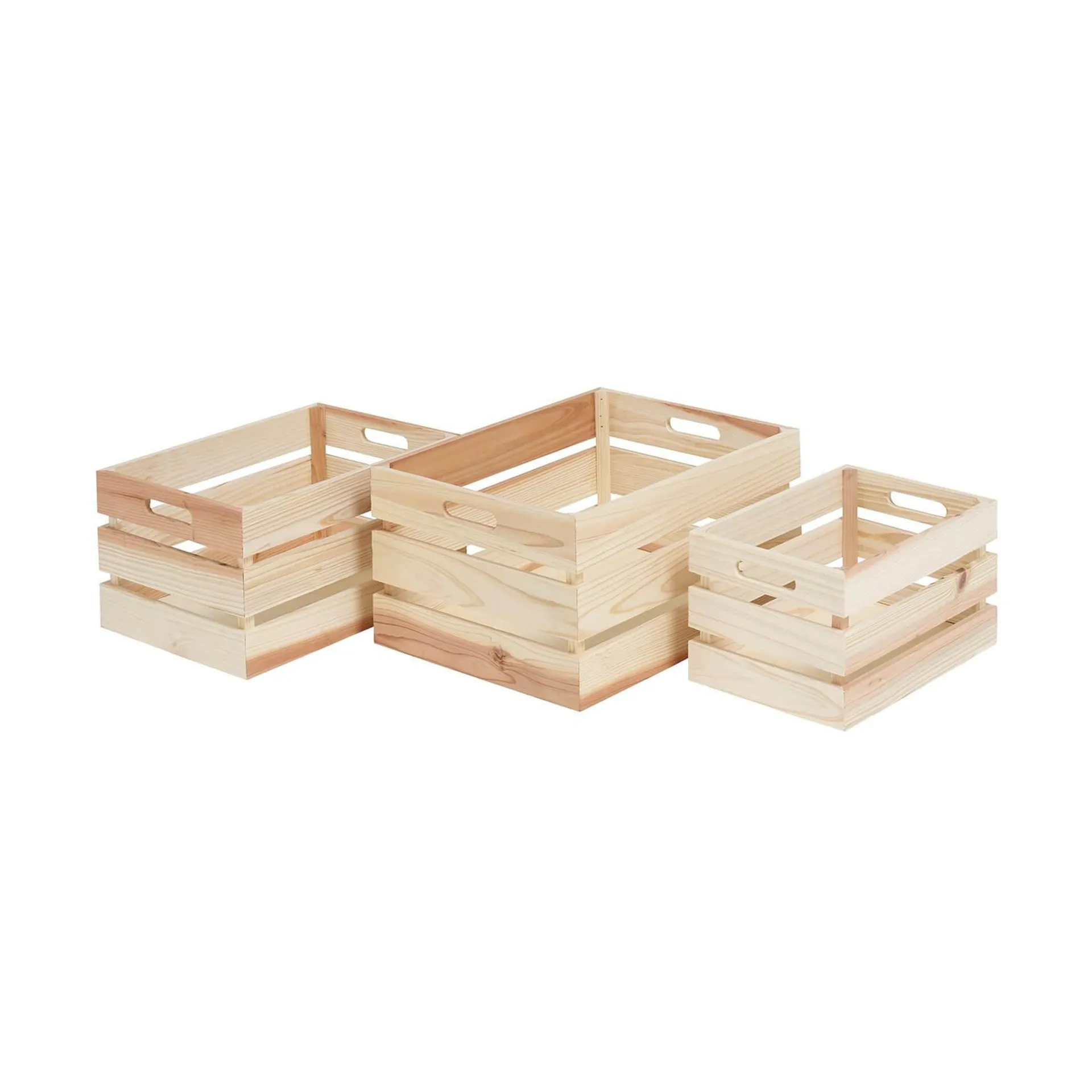 Natural Wooden Crates - Set of 3