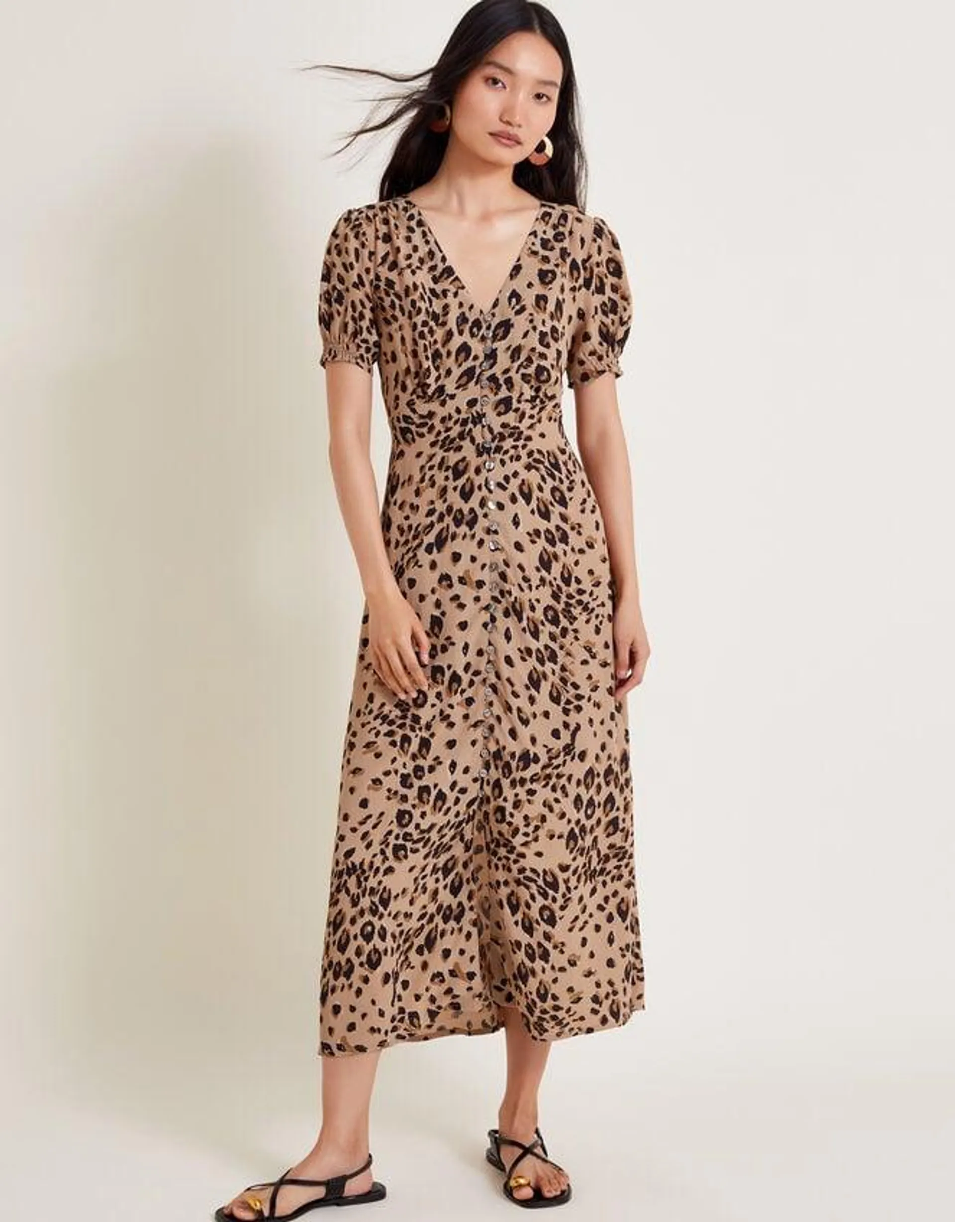 Raife Midi Leopard Print Tea Dress Natural