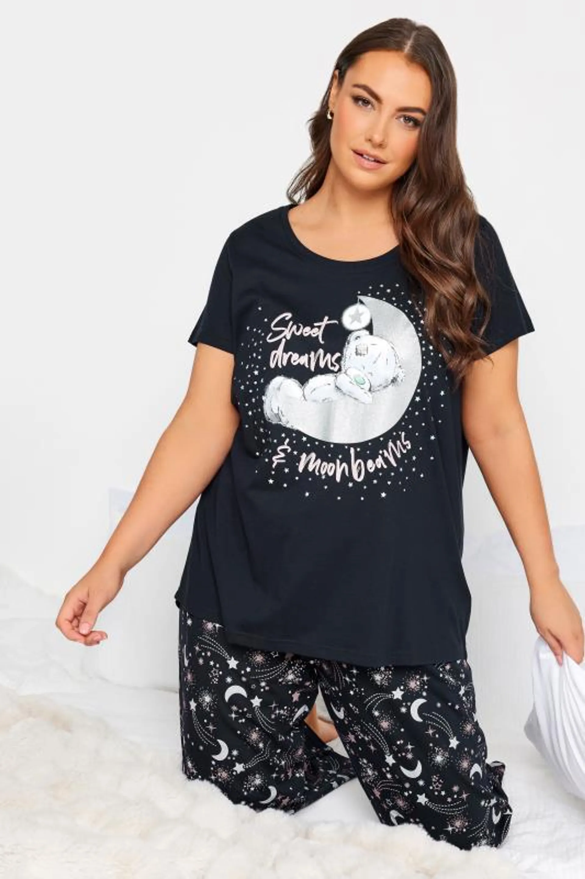 YOURS Curve Navy Blue Tatty Teddy 'Sweet Dreams & Moonbeams' Pyjama Set