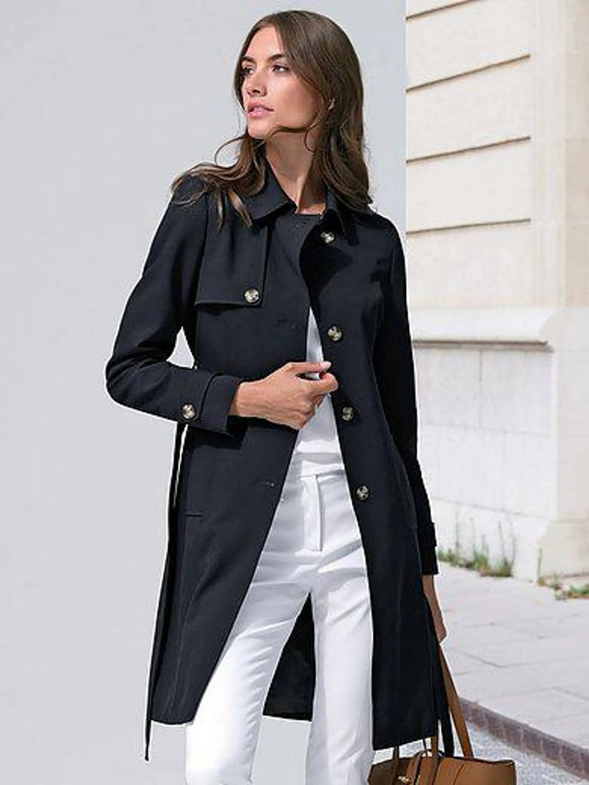 Trench coat with turn-down collar