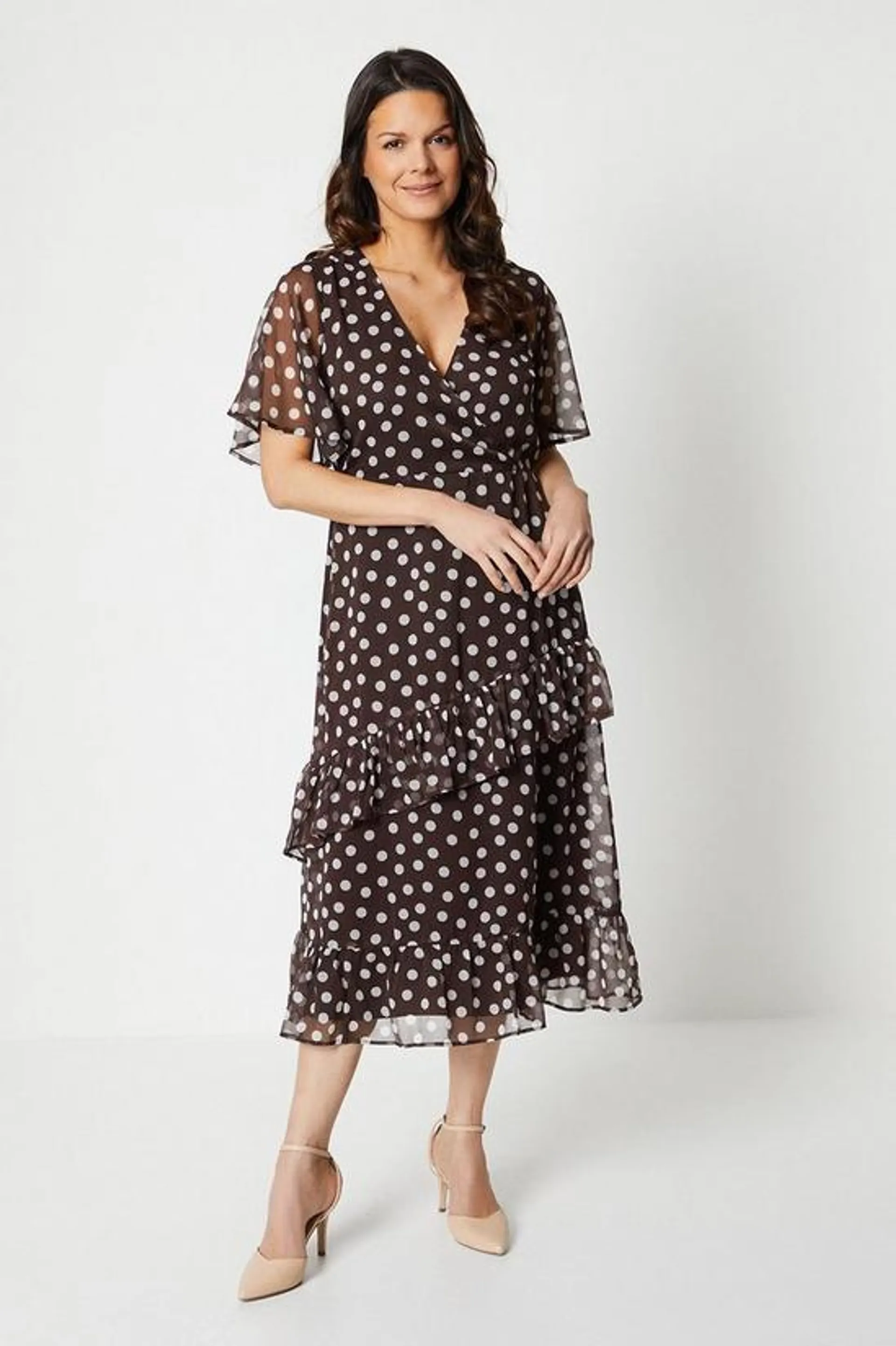 Petite Chiffon Wrap Frill Midi Dress