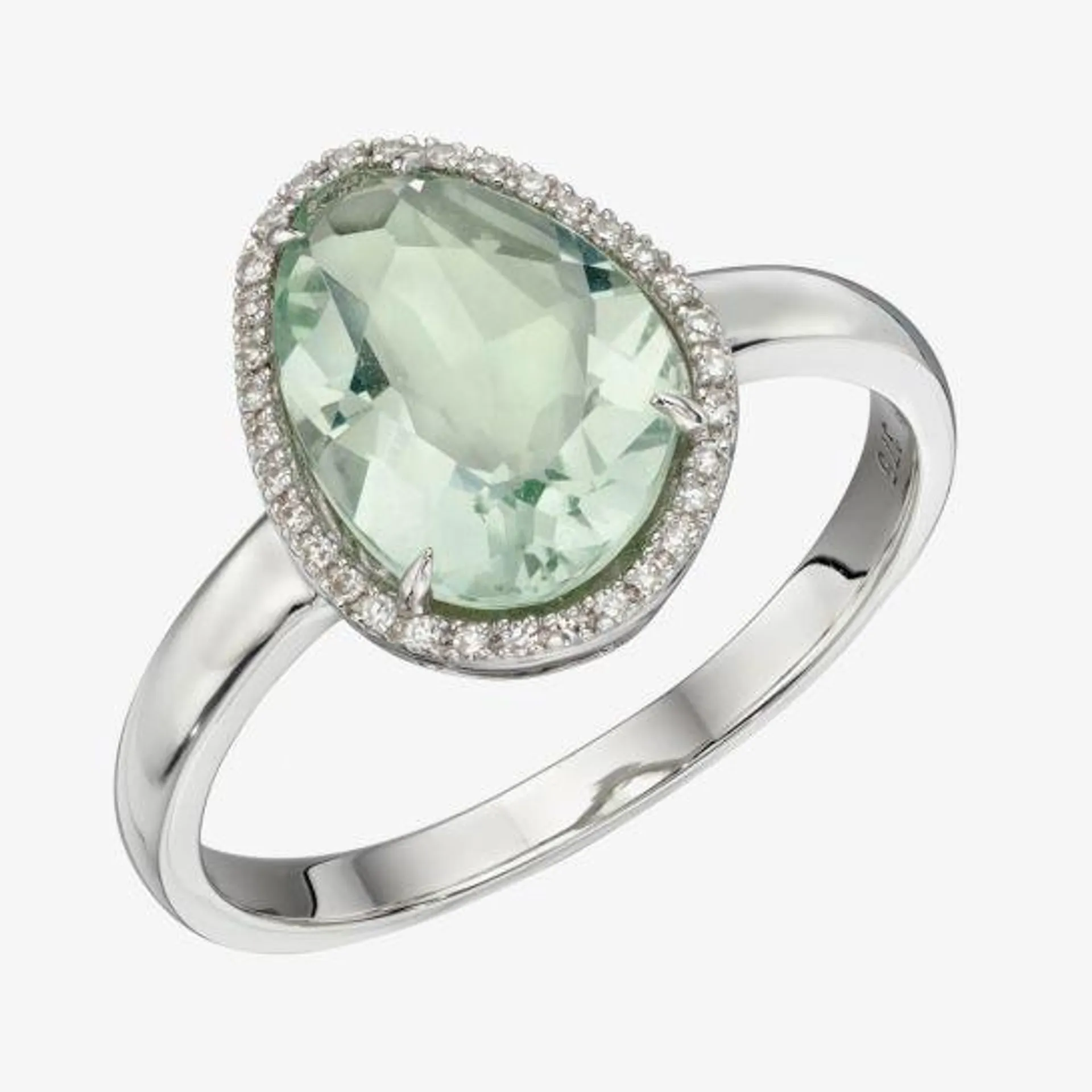 9ct White Gold Pear Cut Green Fluorite & Diamond Ring