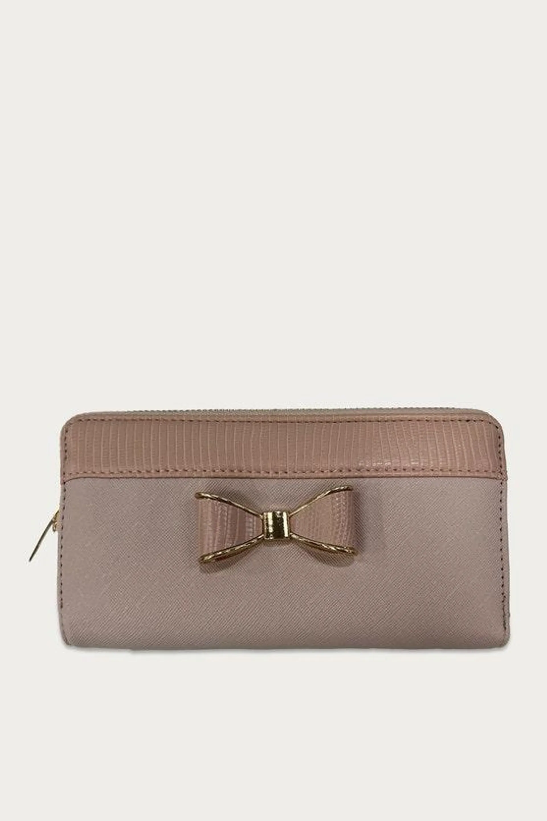 Nude Large Croc Trim Bow Purse