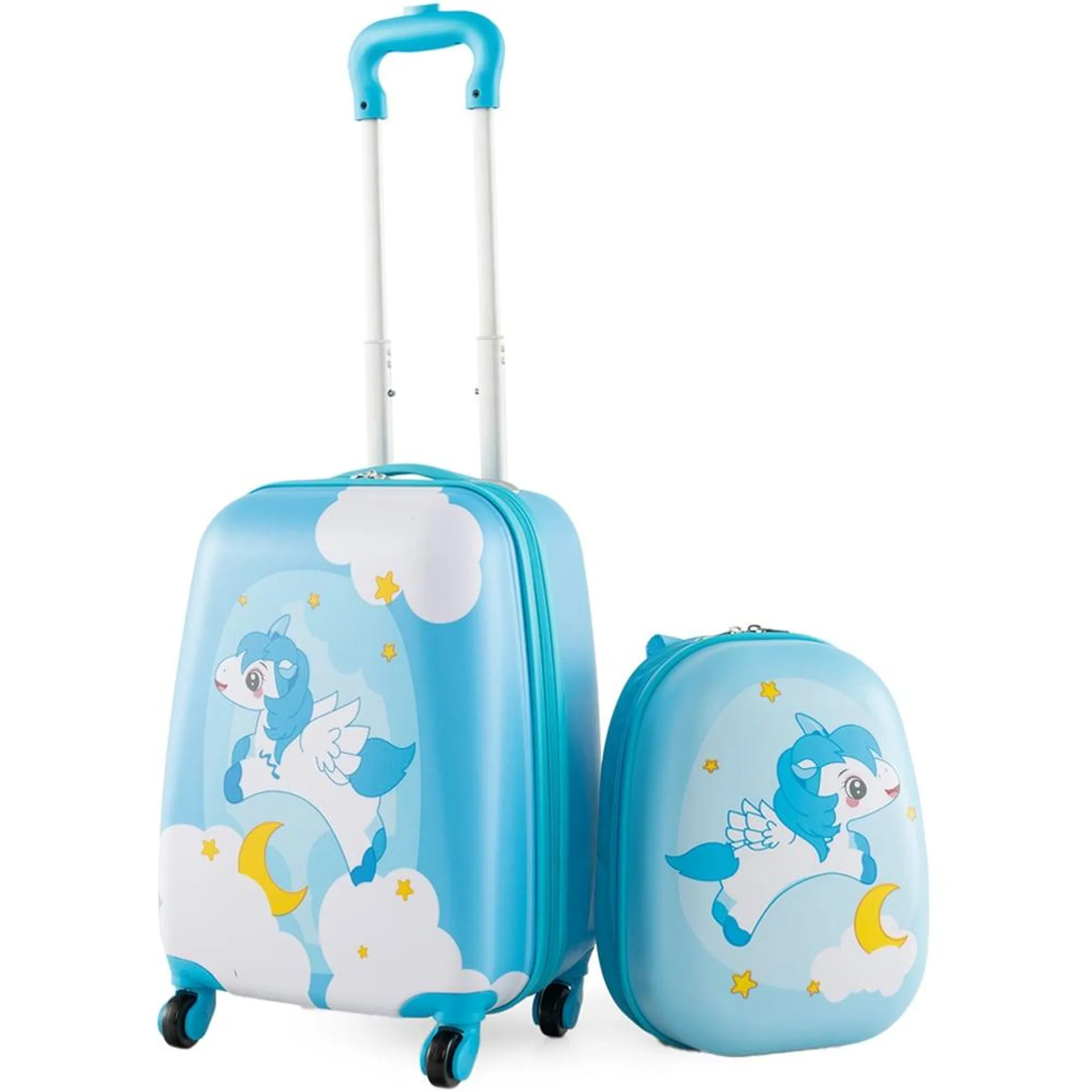 Costway Kids Light Blue 2 Piece Luggage Set with Adjustable Handle