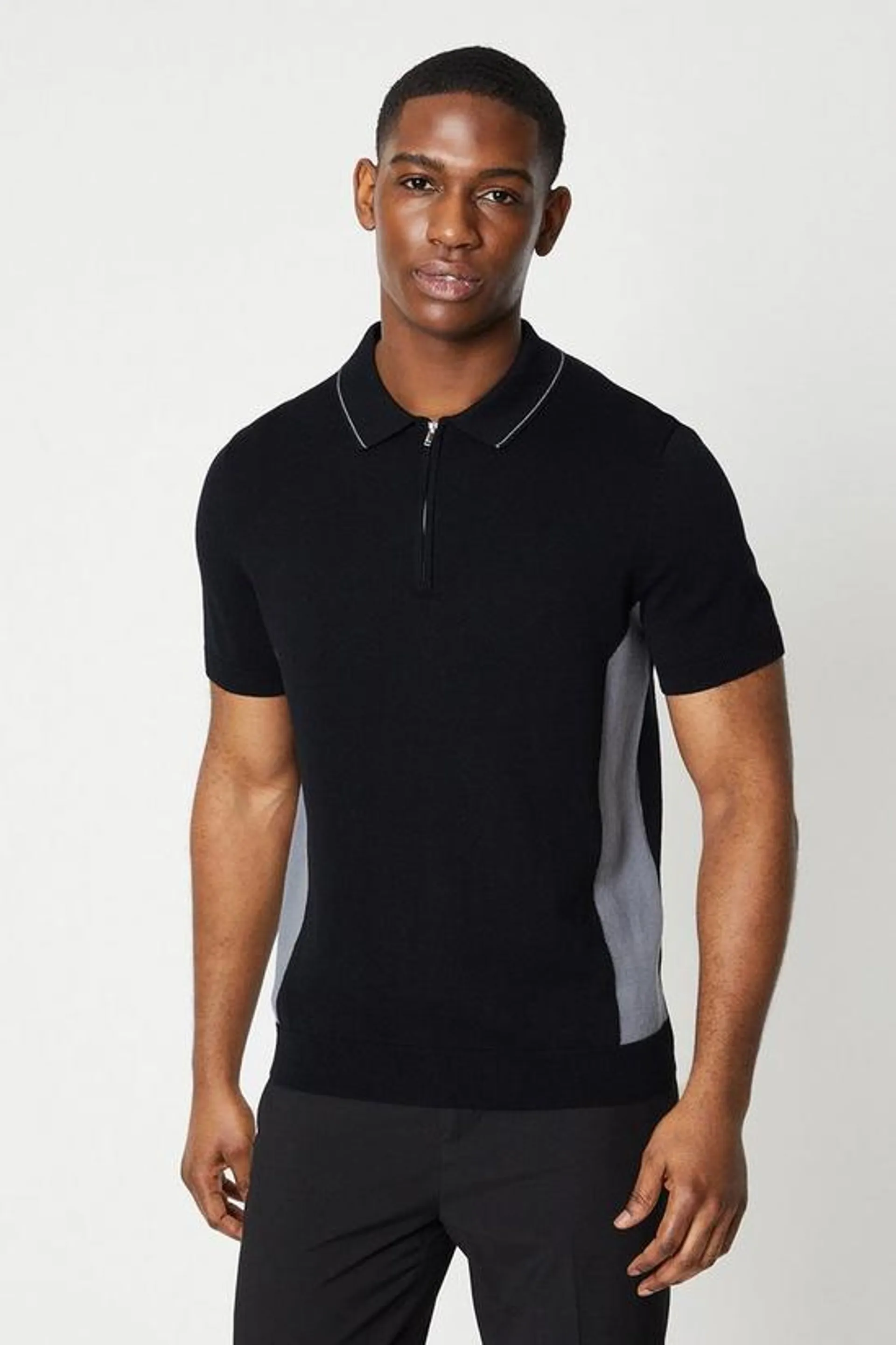 Side Panel Zip Knitted Polo