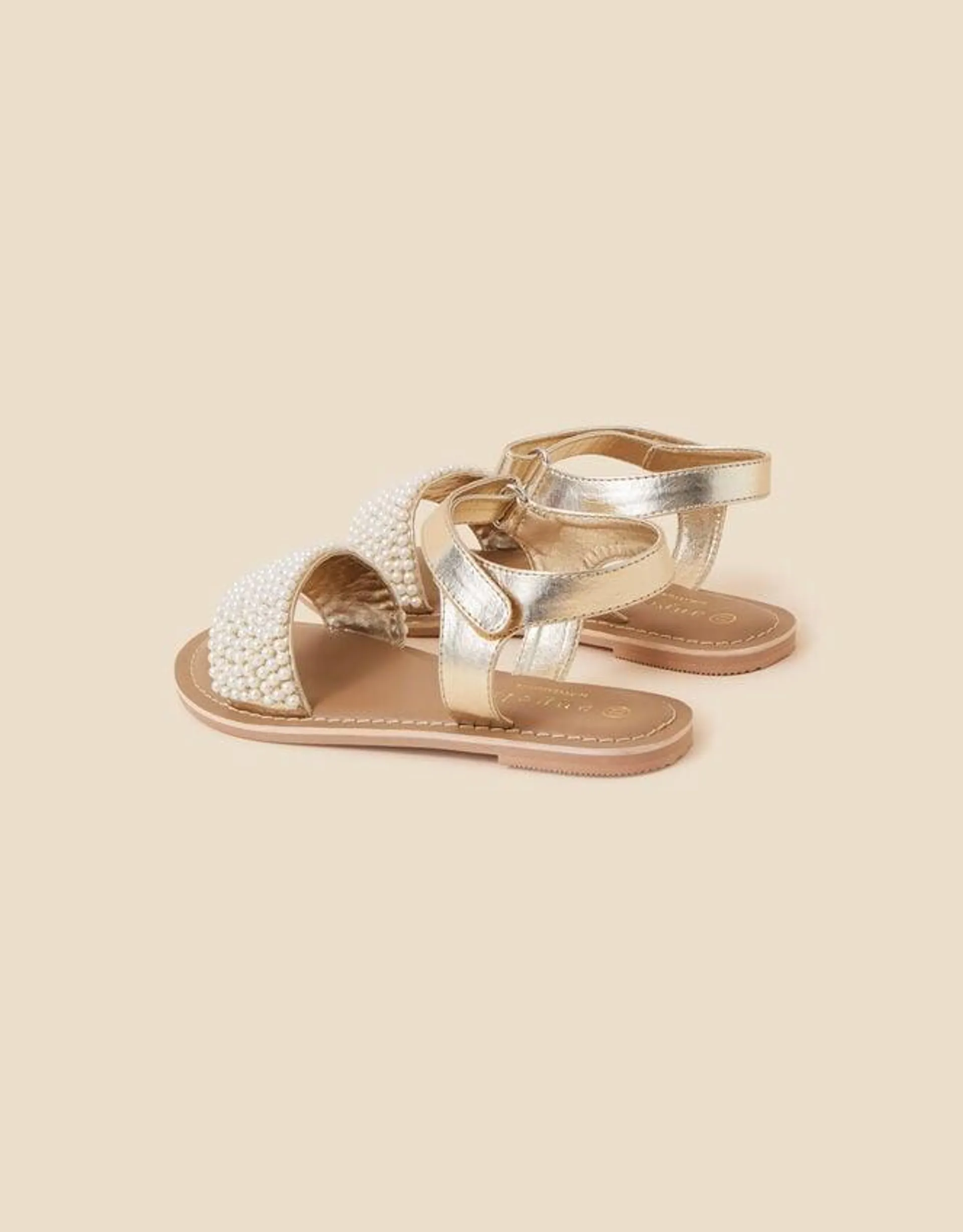 Pearl Beaded Sandals Cream