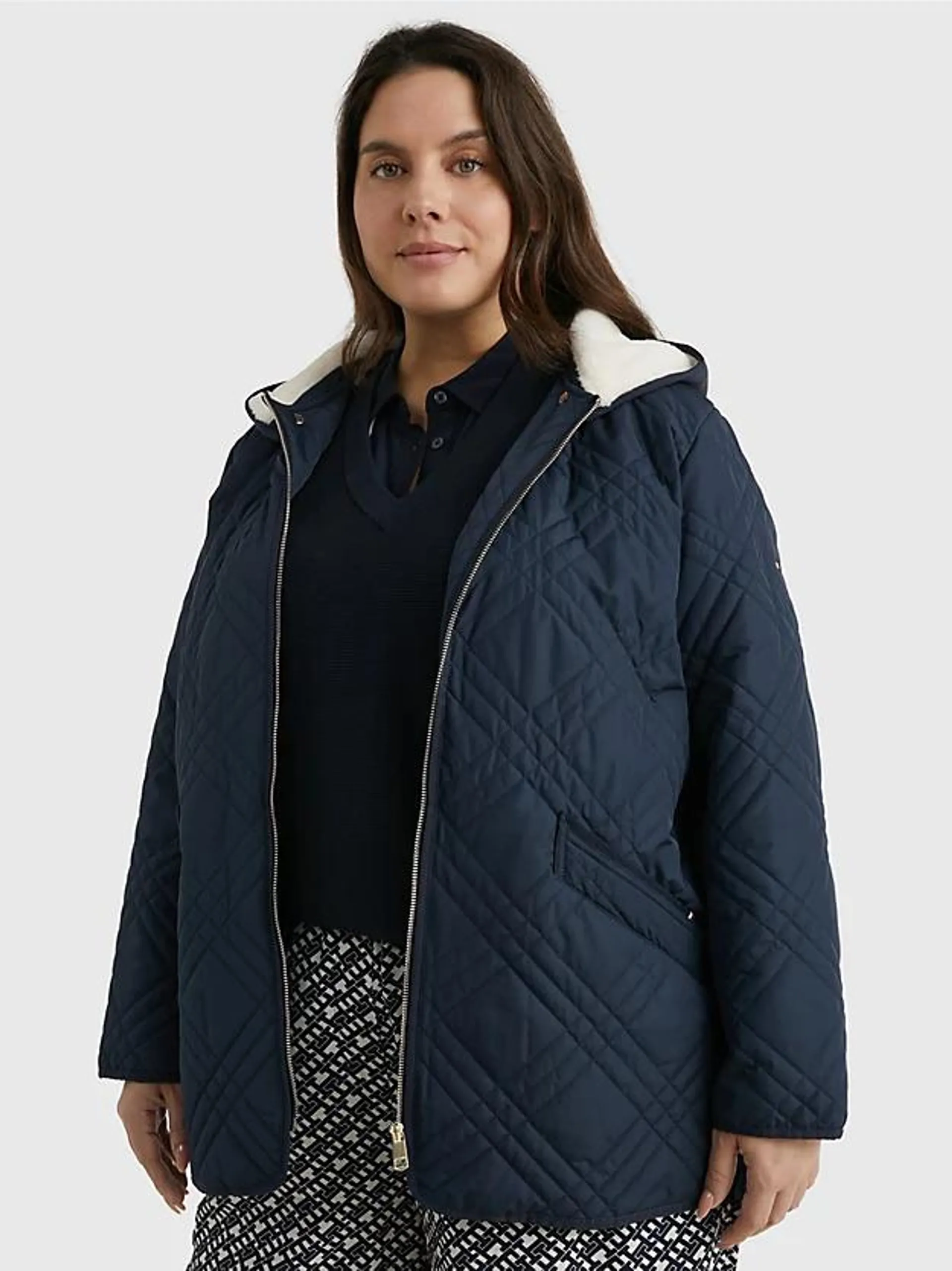 Curve Quilted Shearling Hooded Jacket
