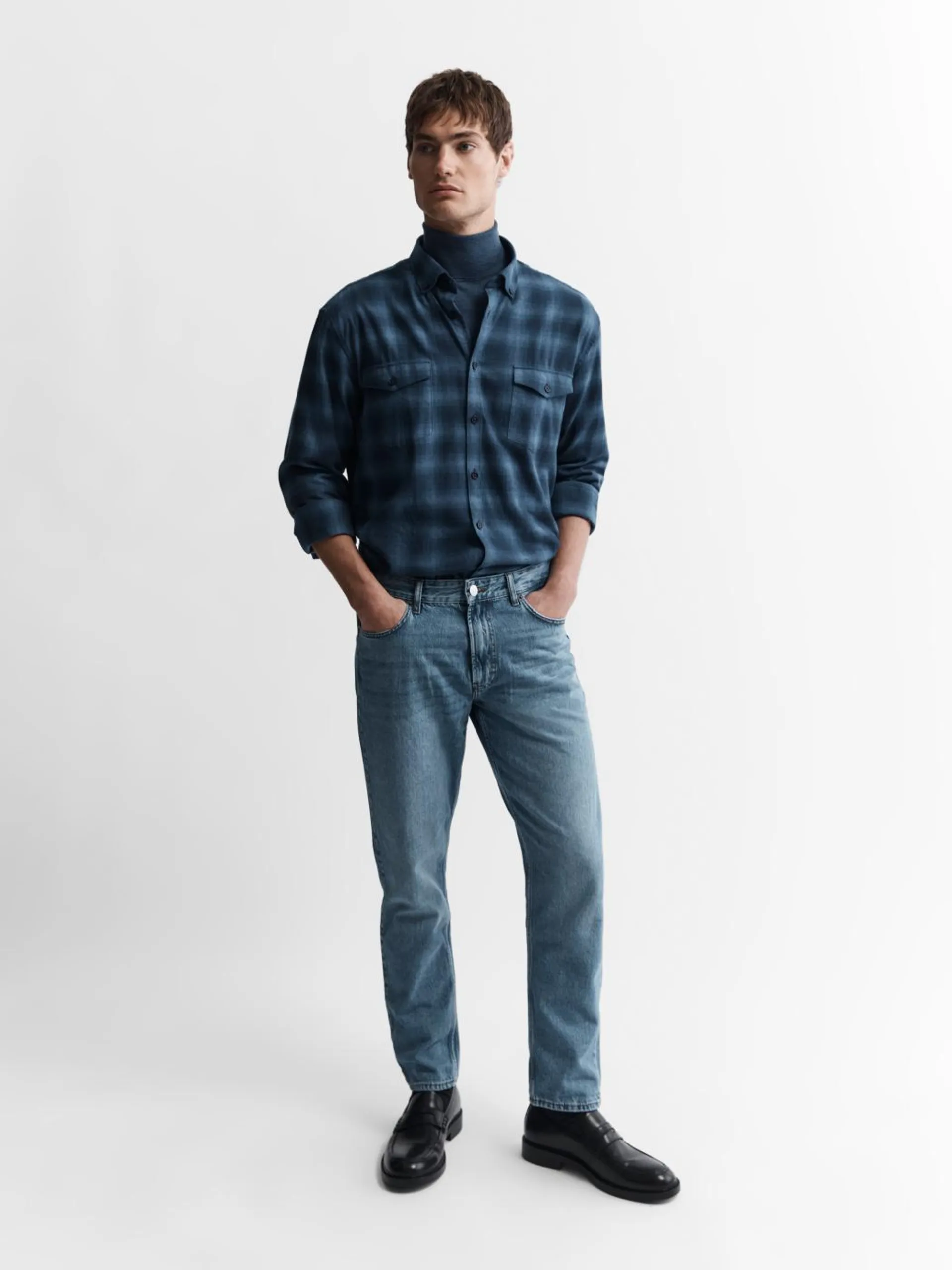 Slim Fit Blue Tonal Check Flannel Shirt