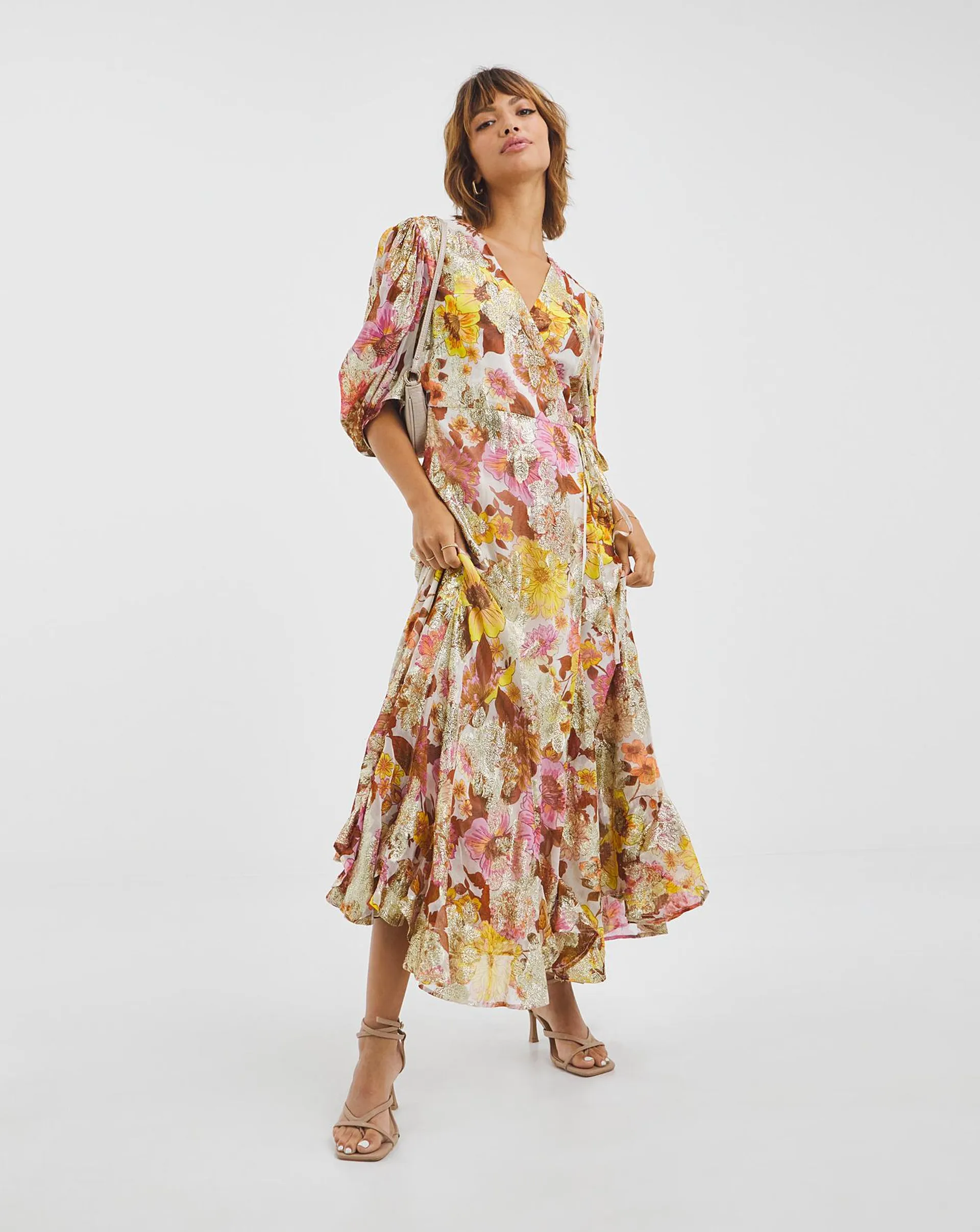 Jo by Joanna Hope Tie Waist Floral Jacquard Maxi Dress