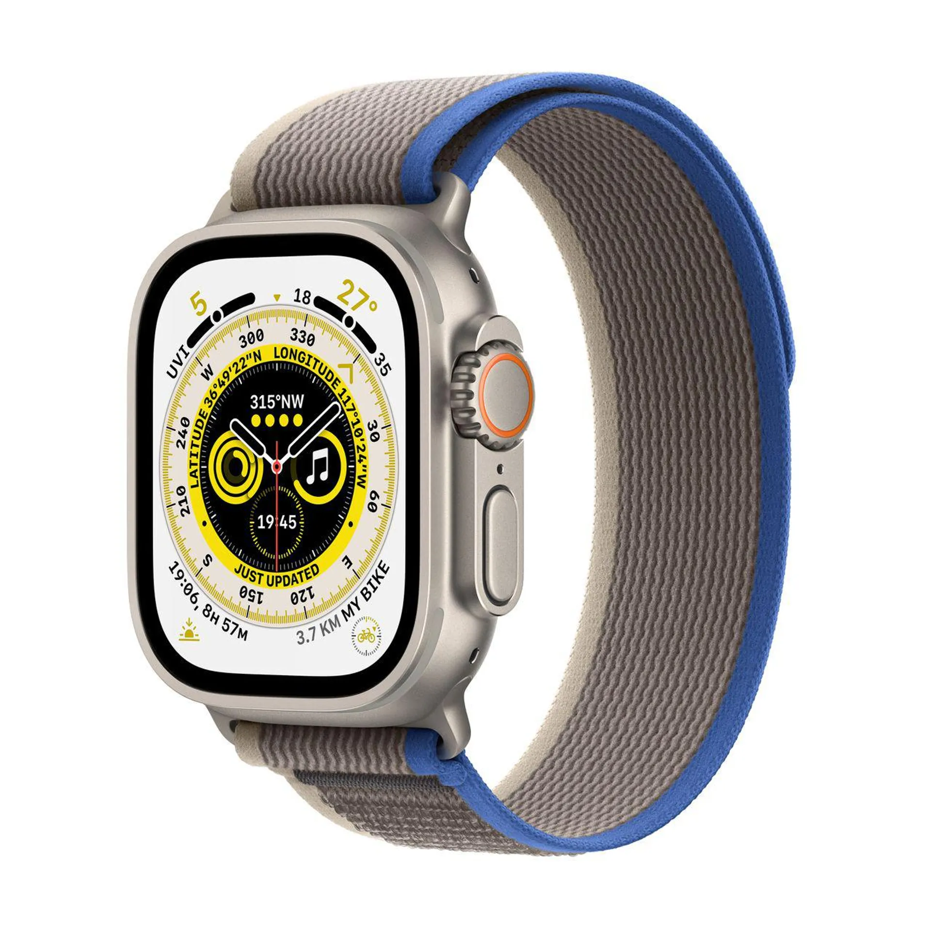 Apple Watch Ultra, 49mm, GPS + Cellular [2022] - Titanium Case with Blue Gray Trail Loop - M/L