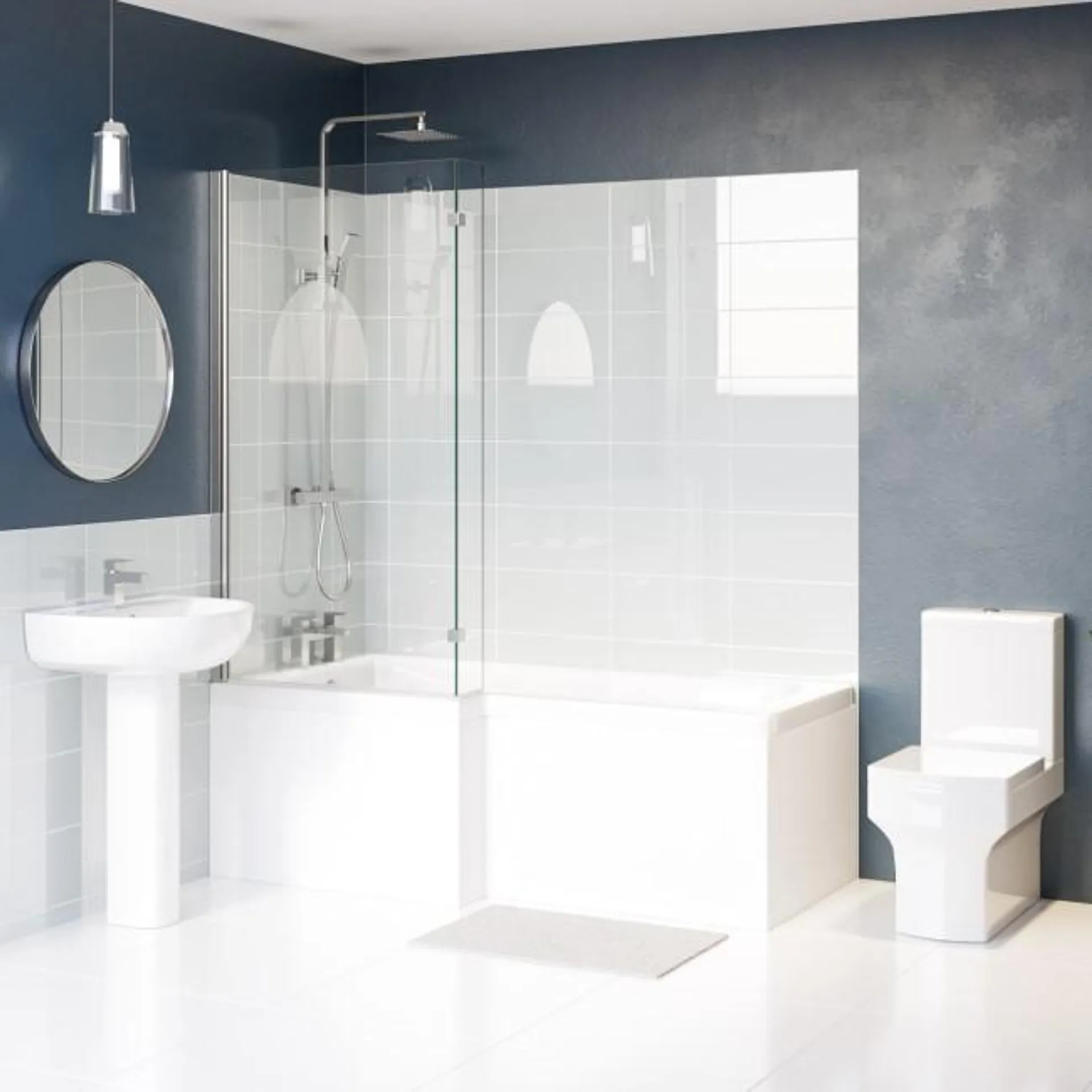 1700mm Left Hand Shower Bath Suite with Toilet Basin & Panels - Lomax