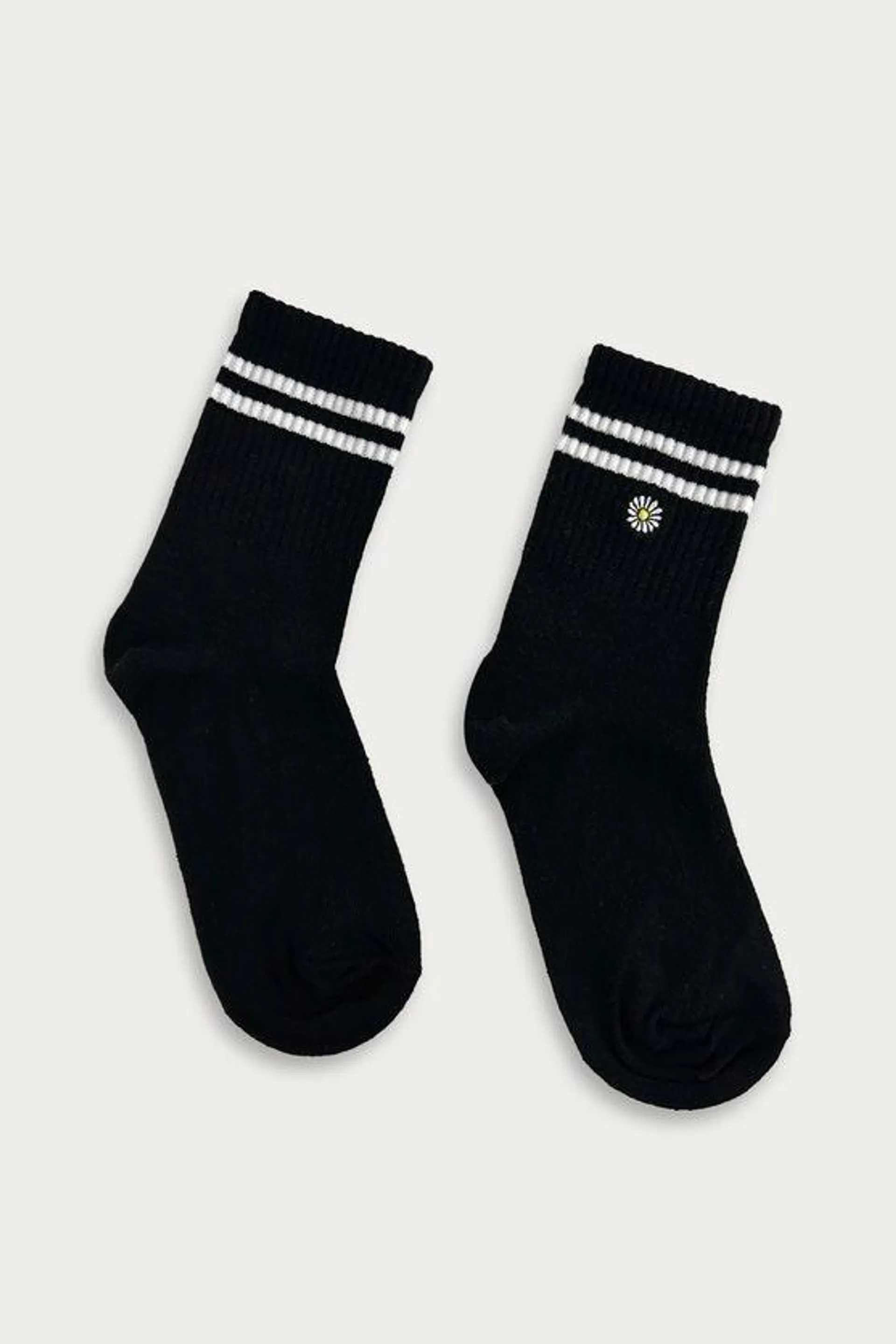 Black Stripe Daisy Embroidery Socks