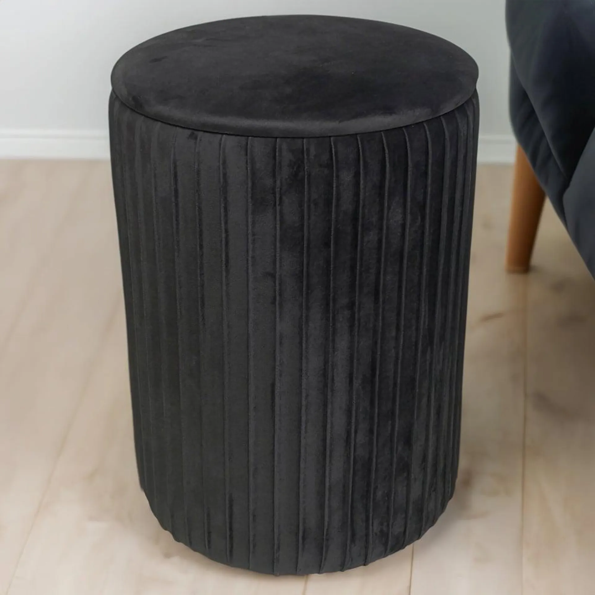 Grey Pleated Ottoman Storage Stool